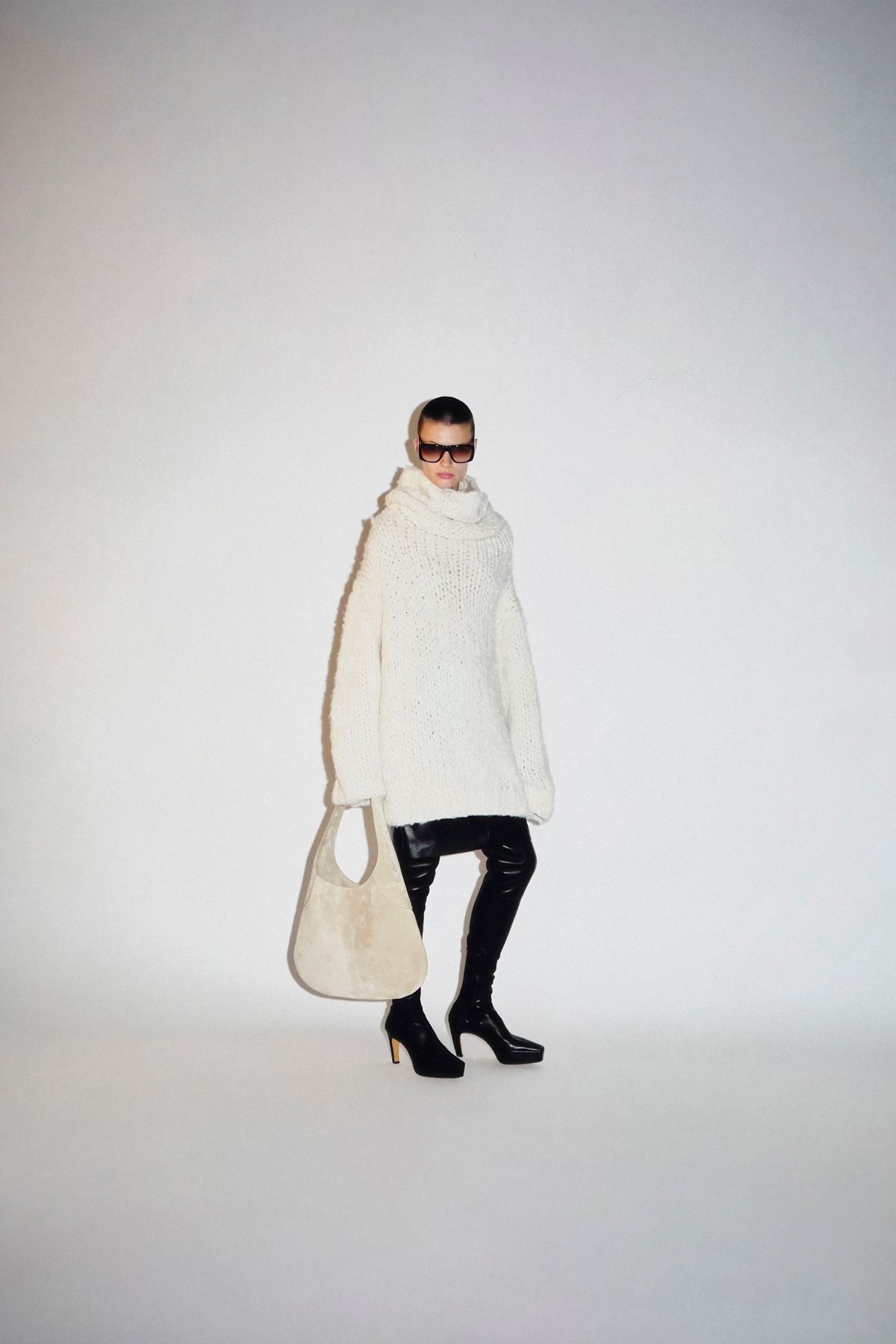 white wool long-sleeve high-neck oversized sweater