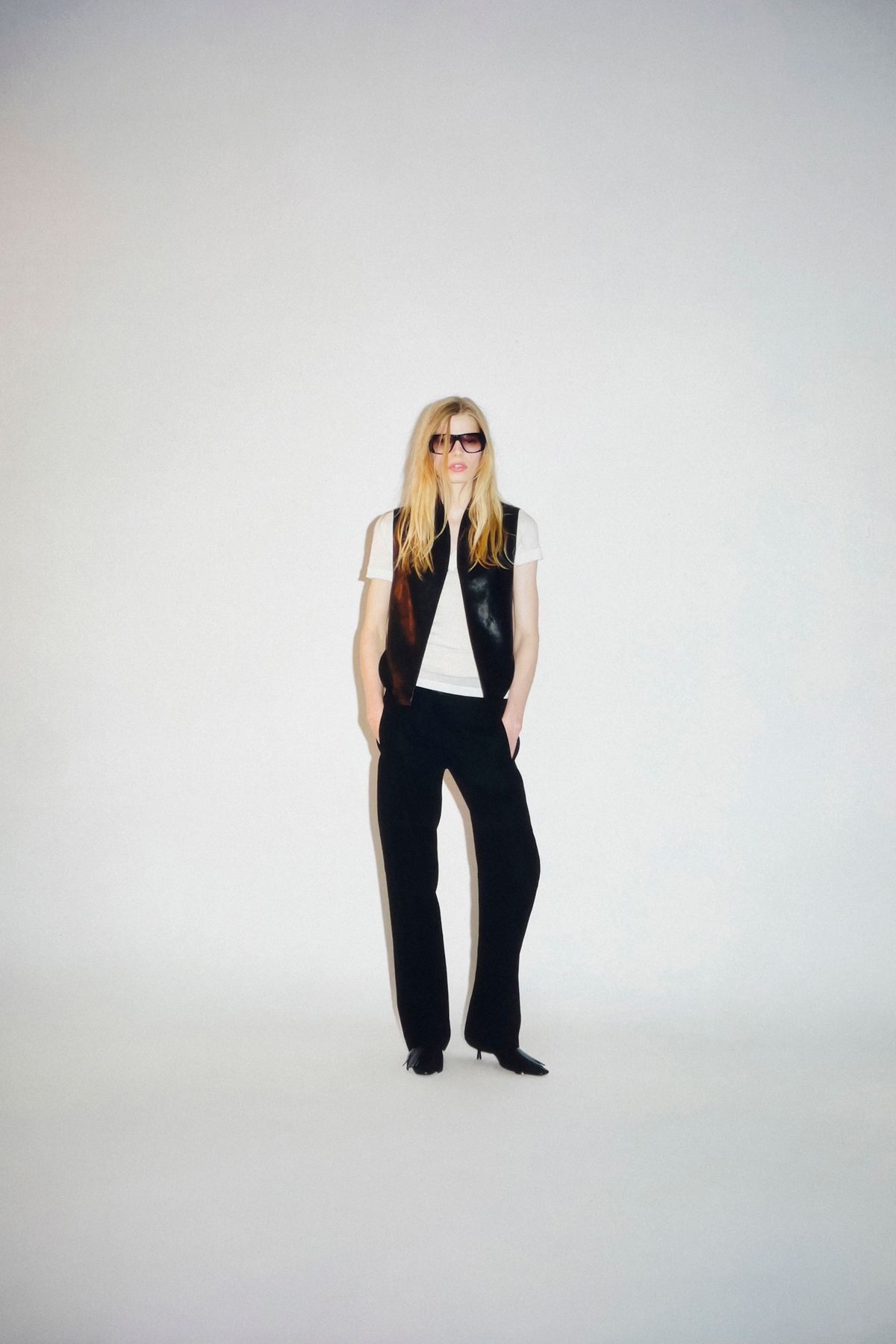 black cotton tailored straight-leg pants