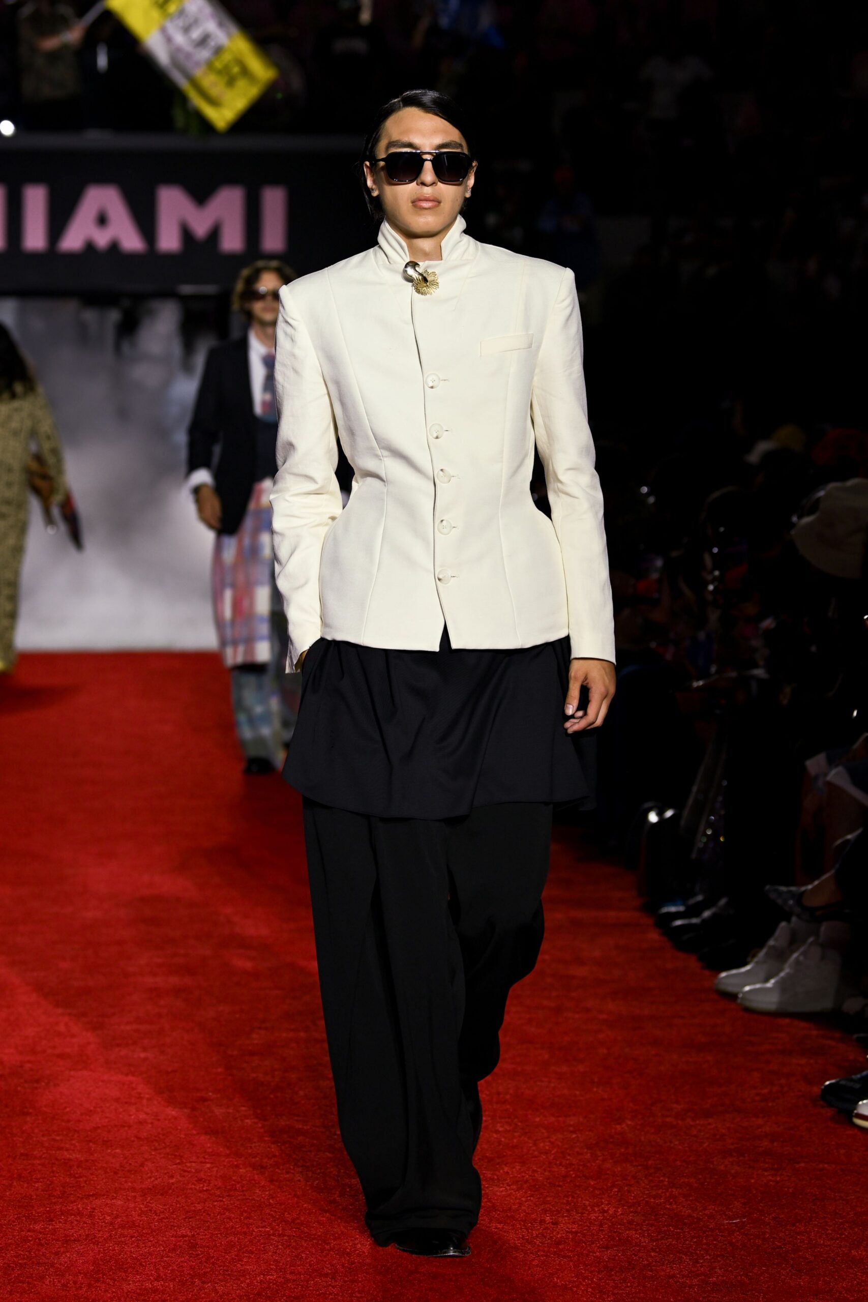 white cotton long-sleeve collared structured buttoned blazer