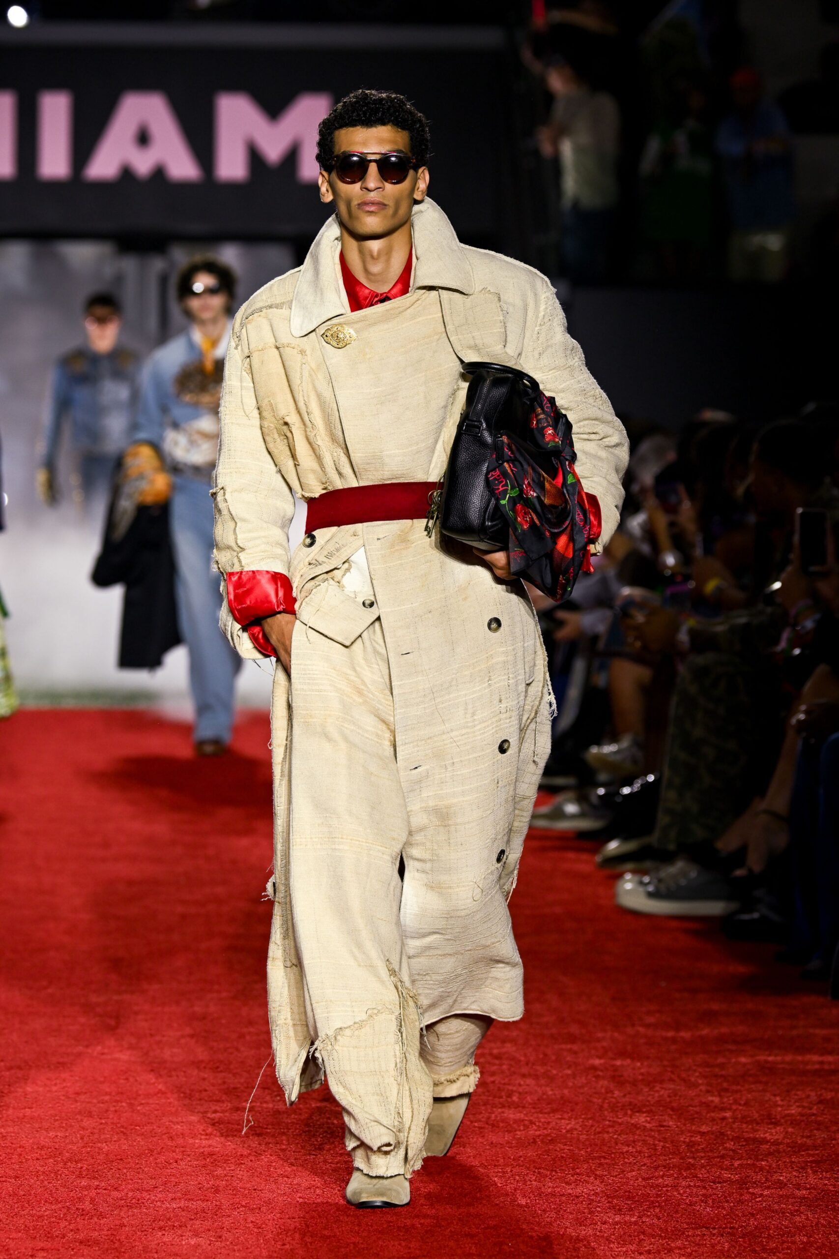 beige linen long-sleeve collared relaxed buttoned belted coat