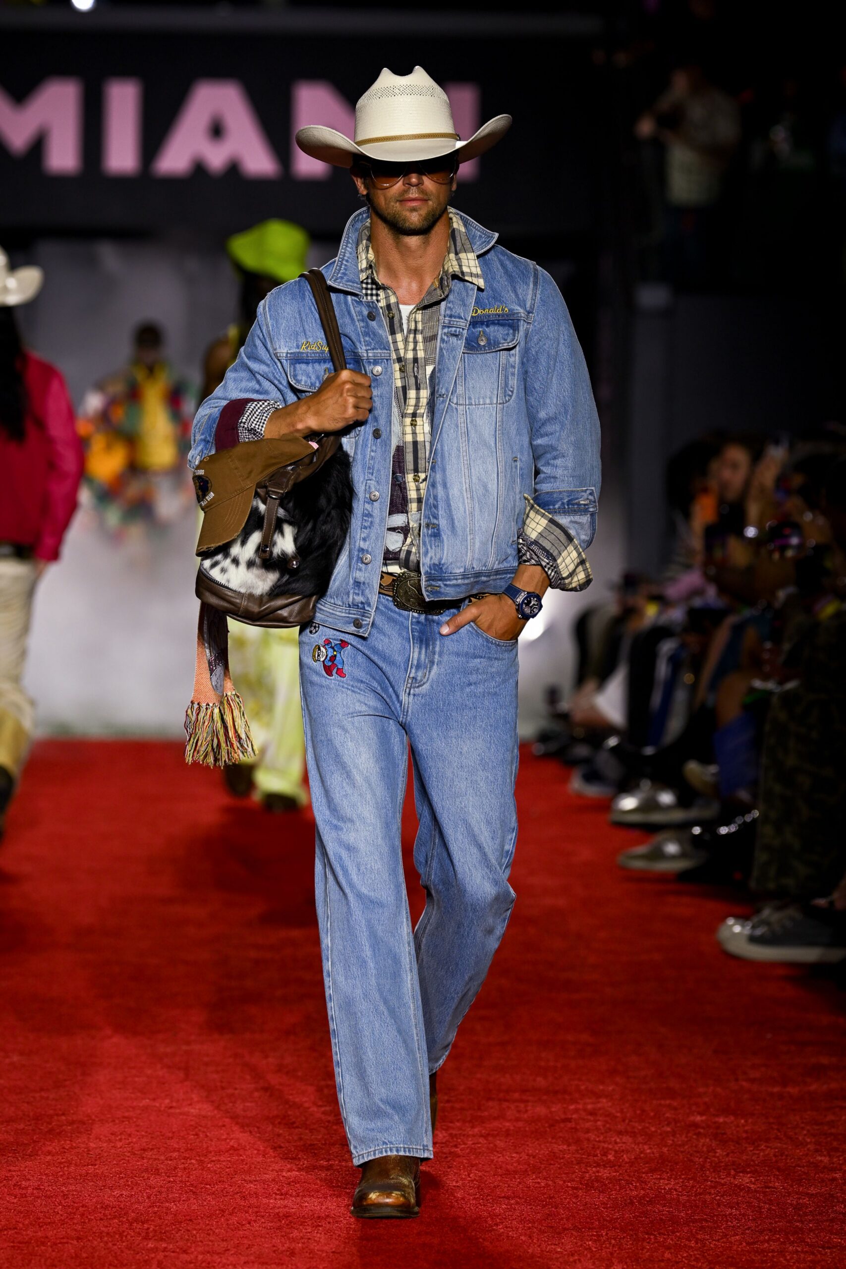 blue denim relaxed straight-leg pants