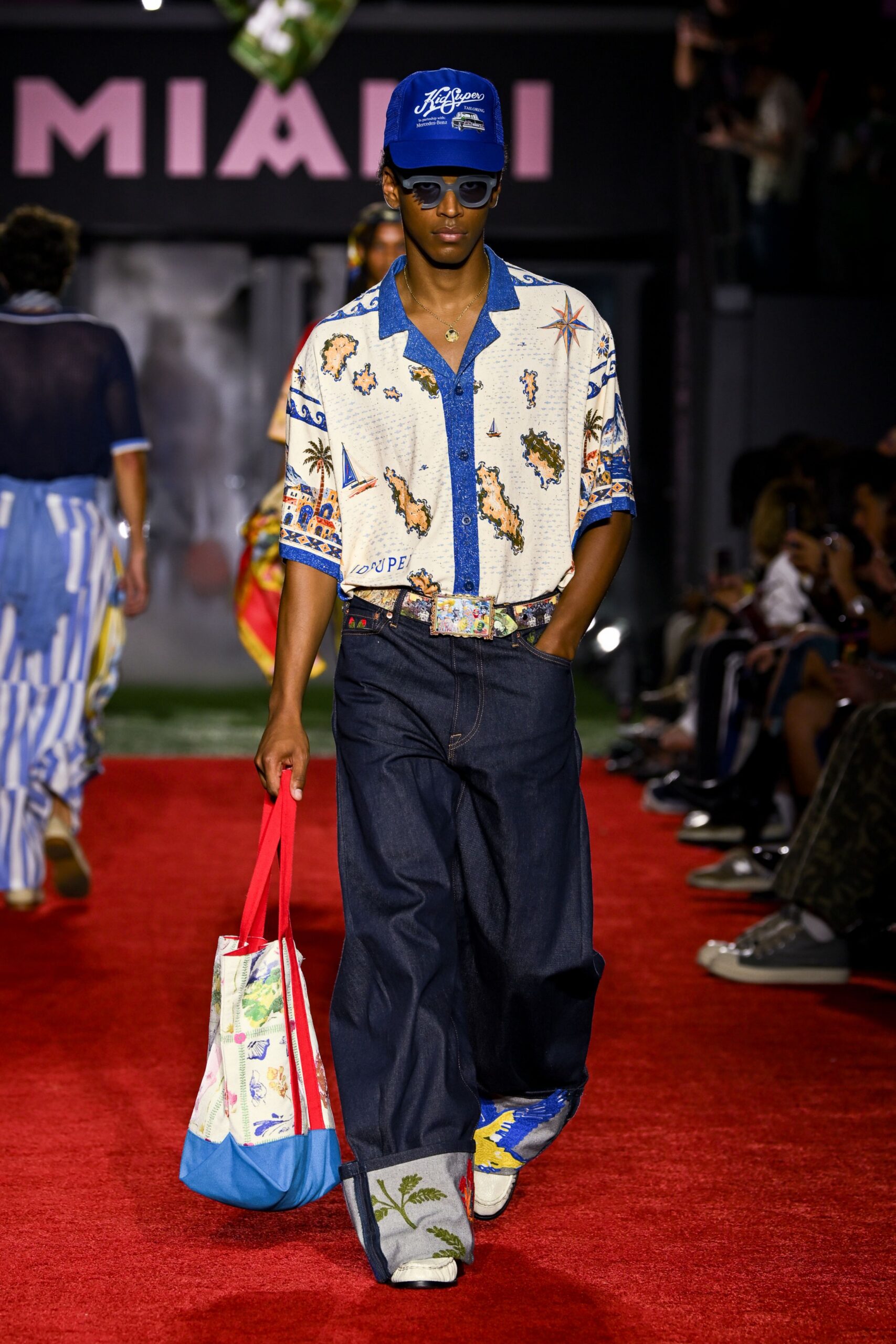 blue denim relaxed wide-leg pants