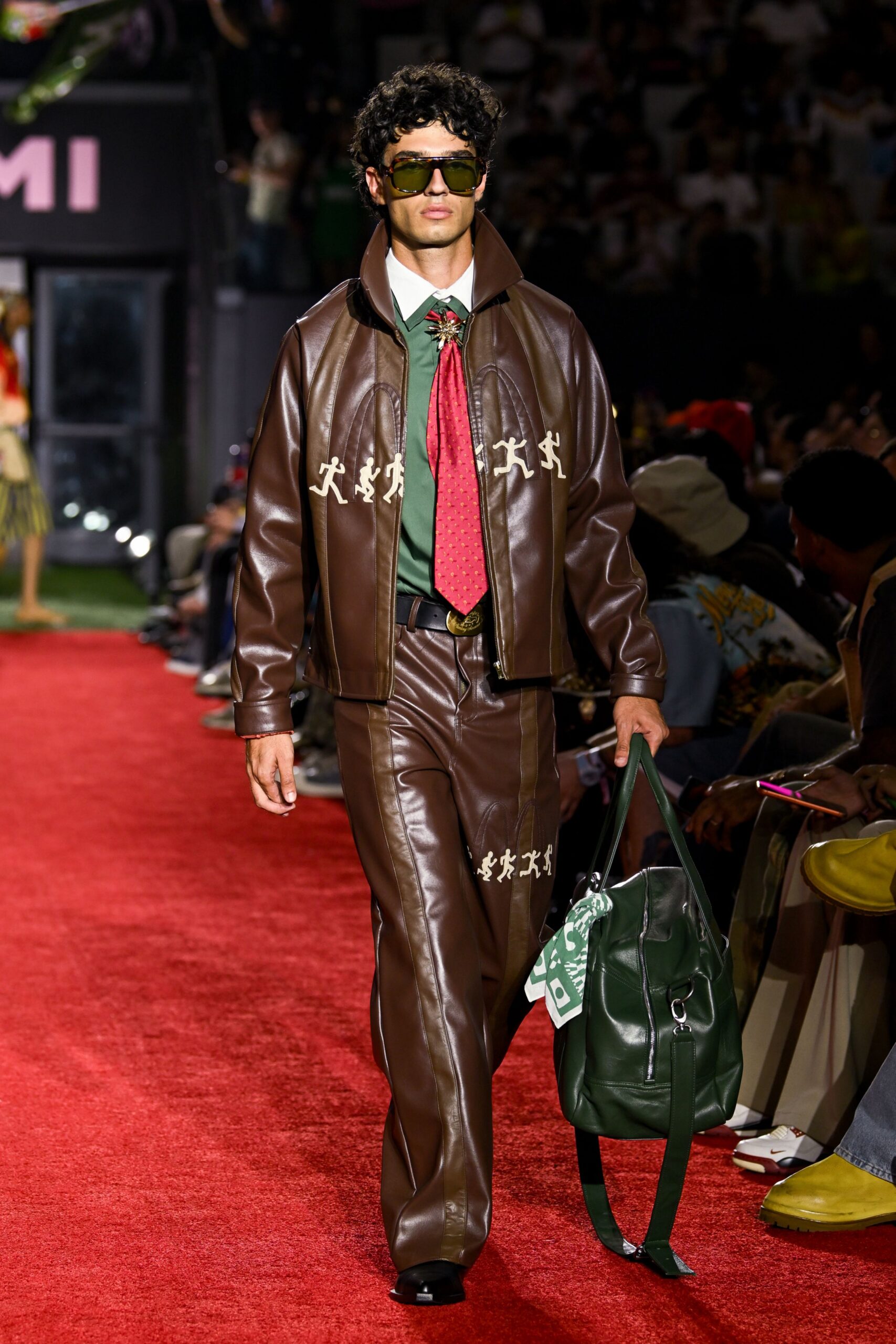 brown leather long-sleeve collared fitted buttoned jacket
