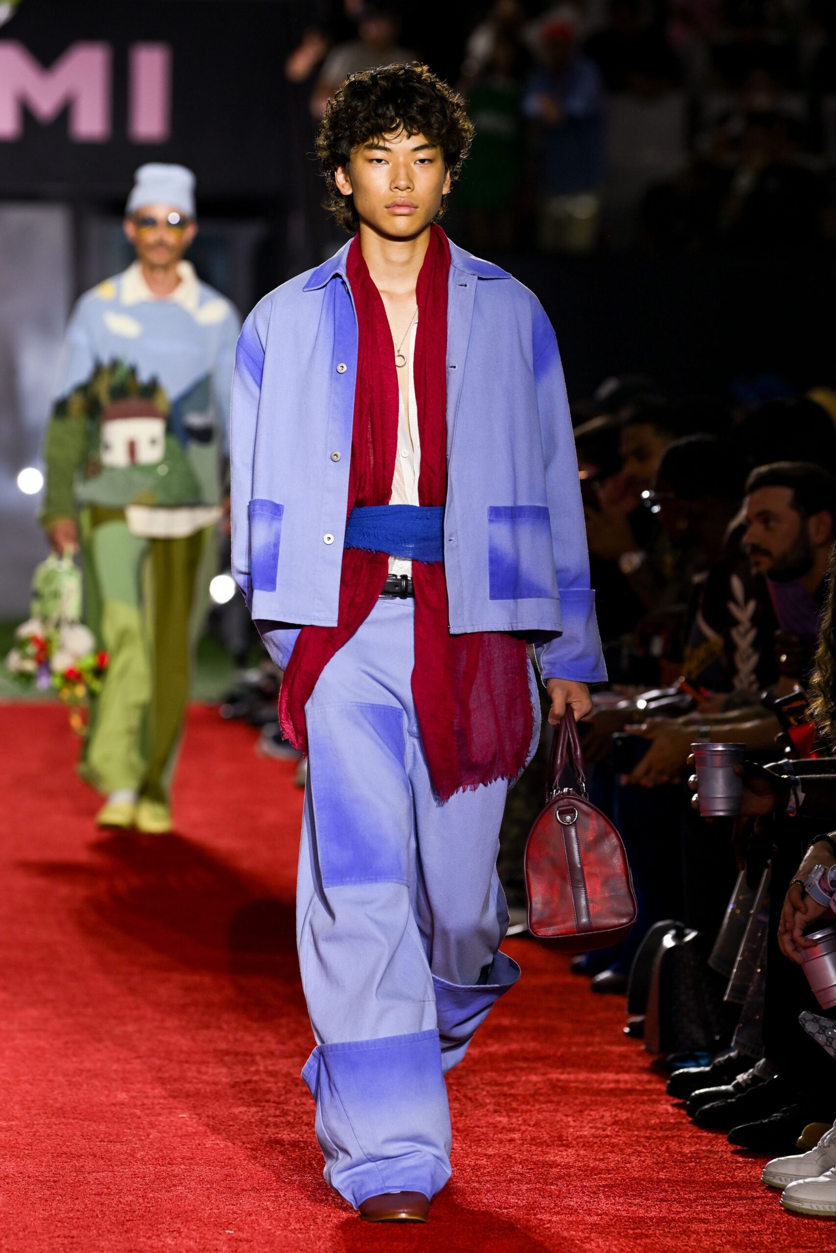 blue cotton relaxed wide-leg pants