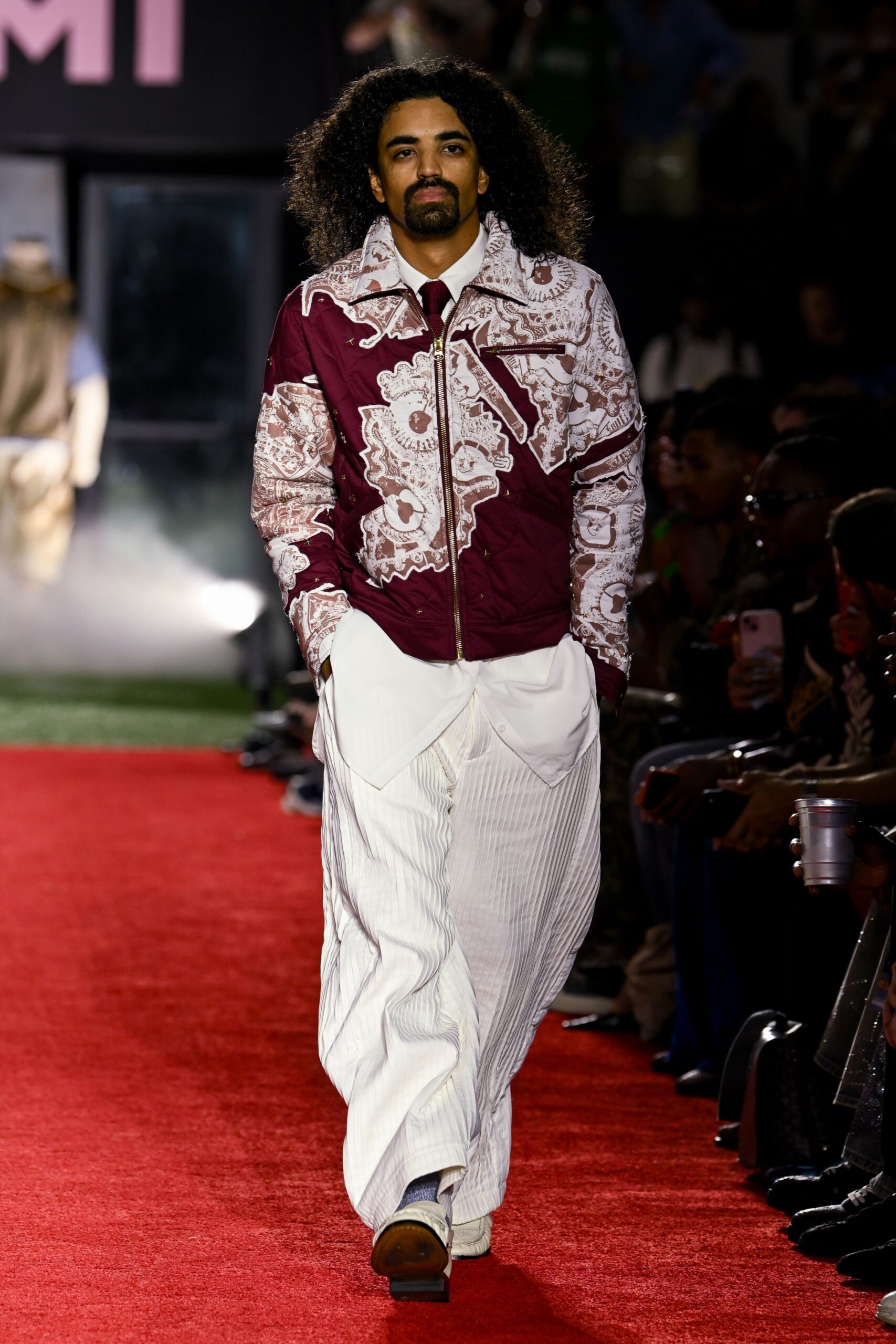 red cotton long-sleeve collared relaxed embroidered jacket