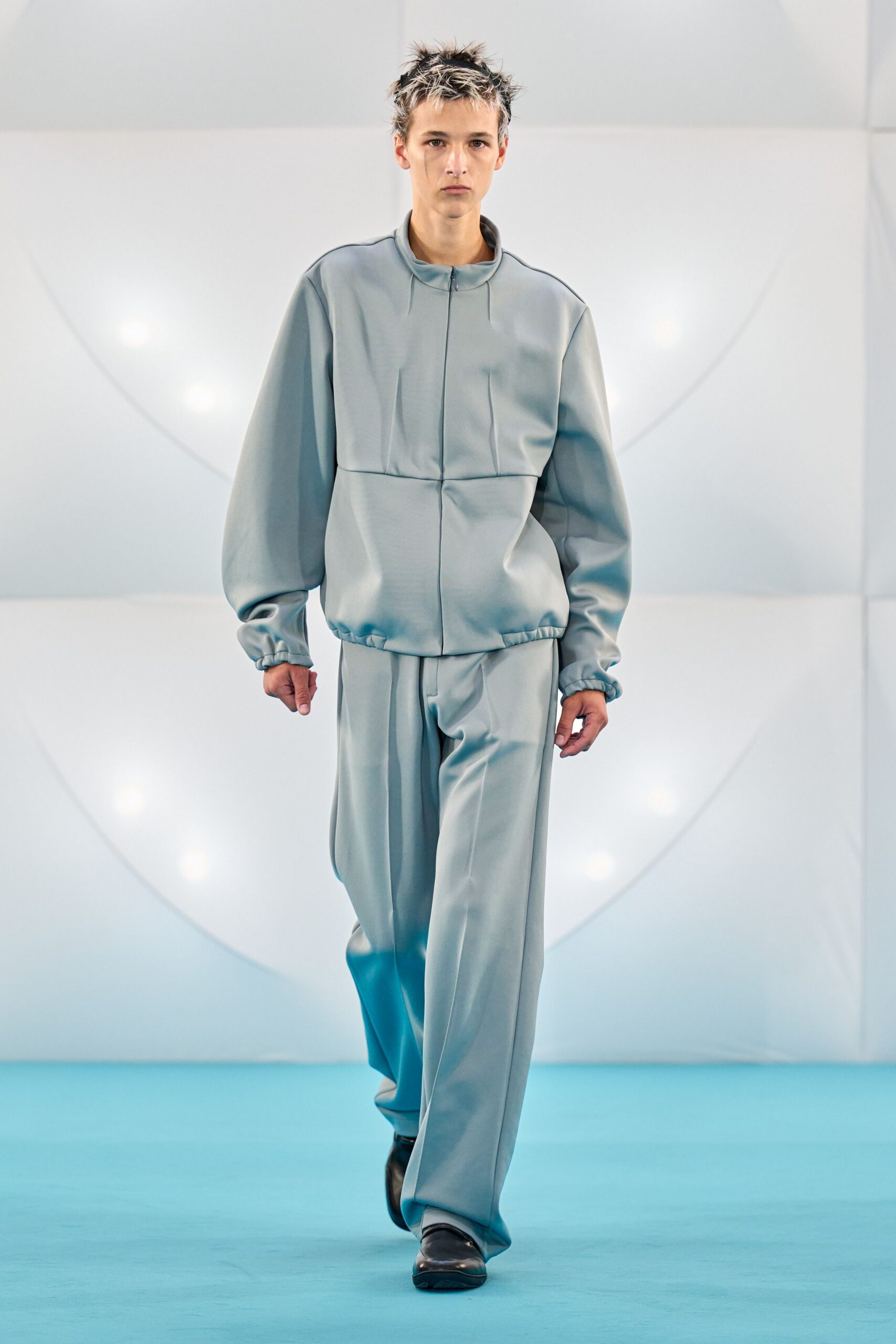 blue neoprene relaxed jacket and pants