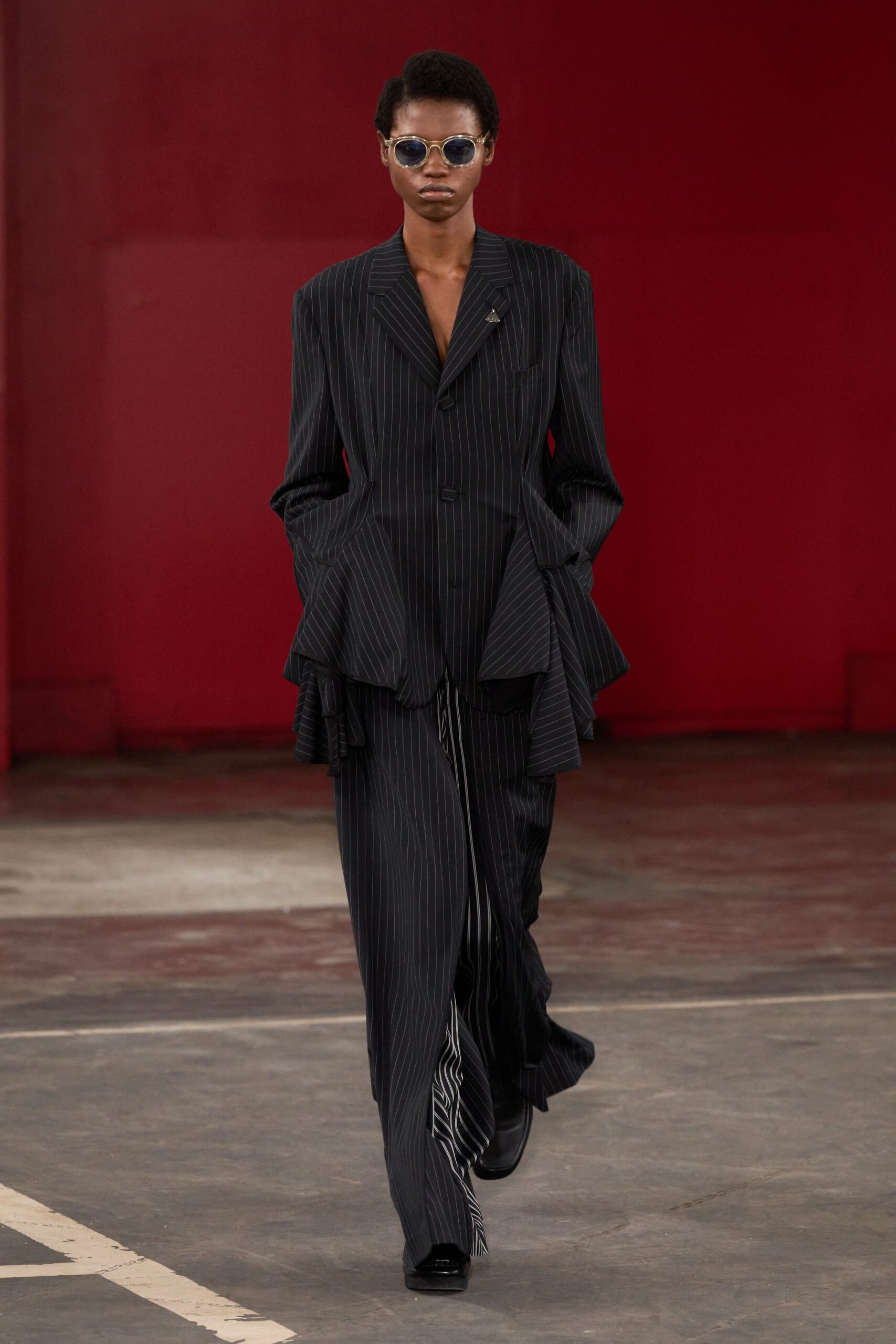 black and white striped blazer and pants