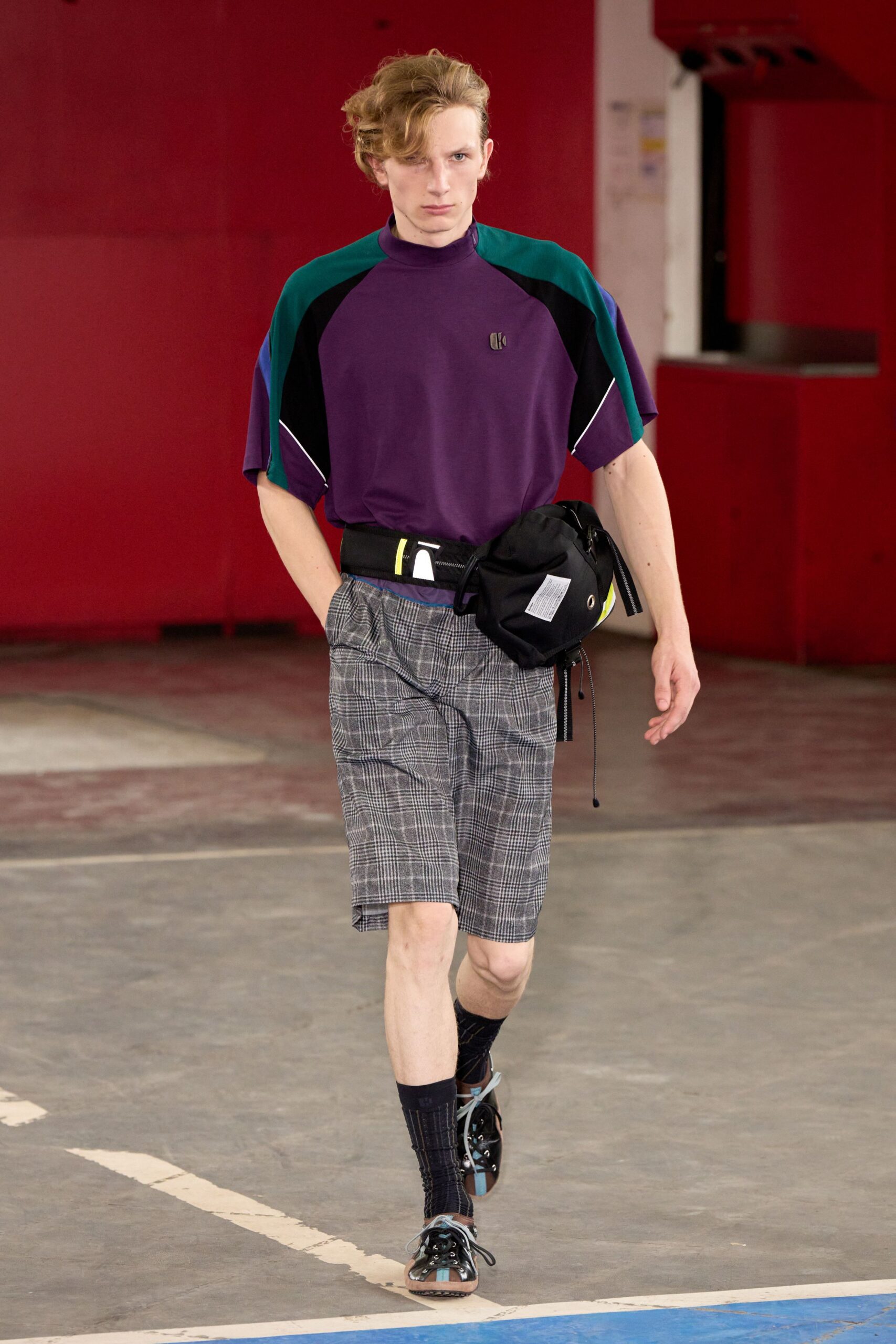 purple and green relaxed top with shorts