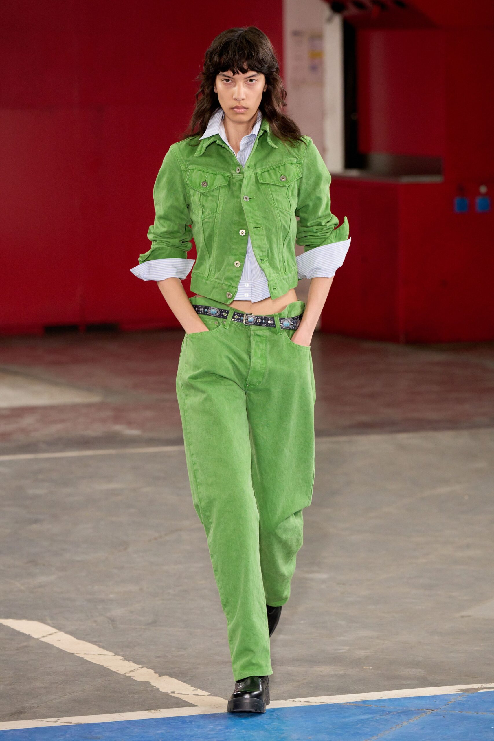 green denim jacket with white shirt