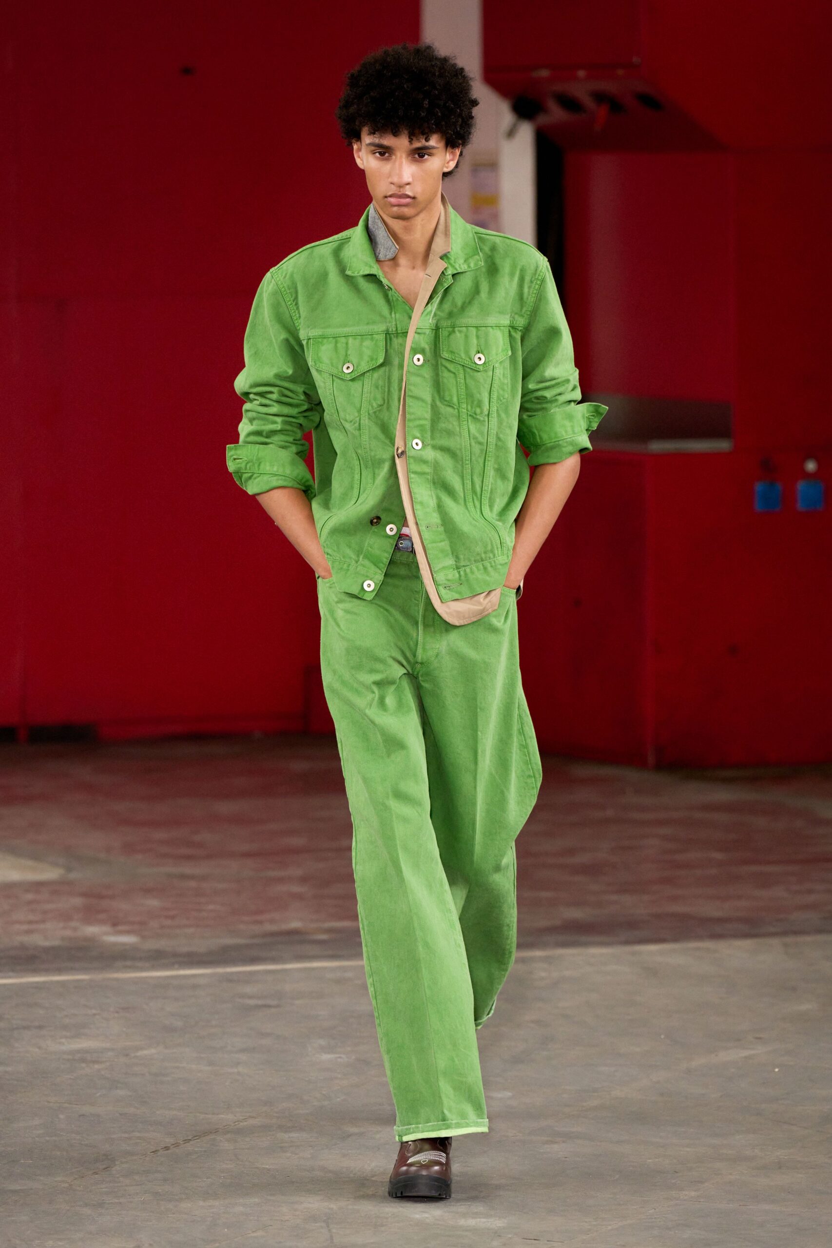 green cotton jacket and pants