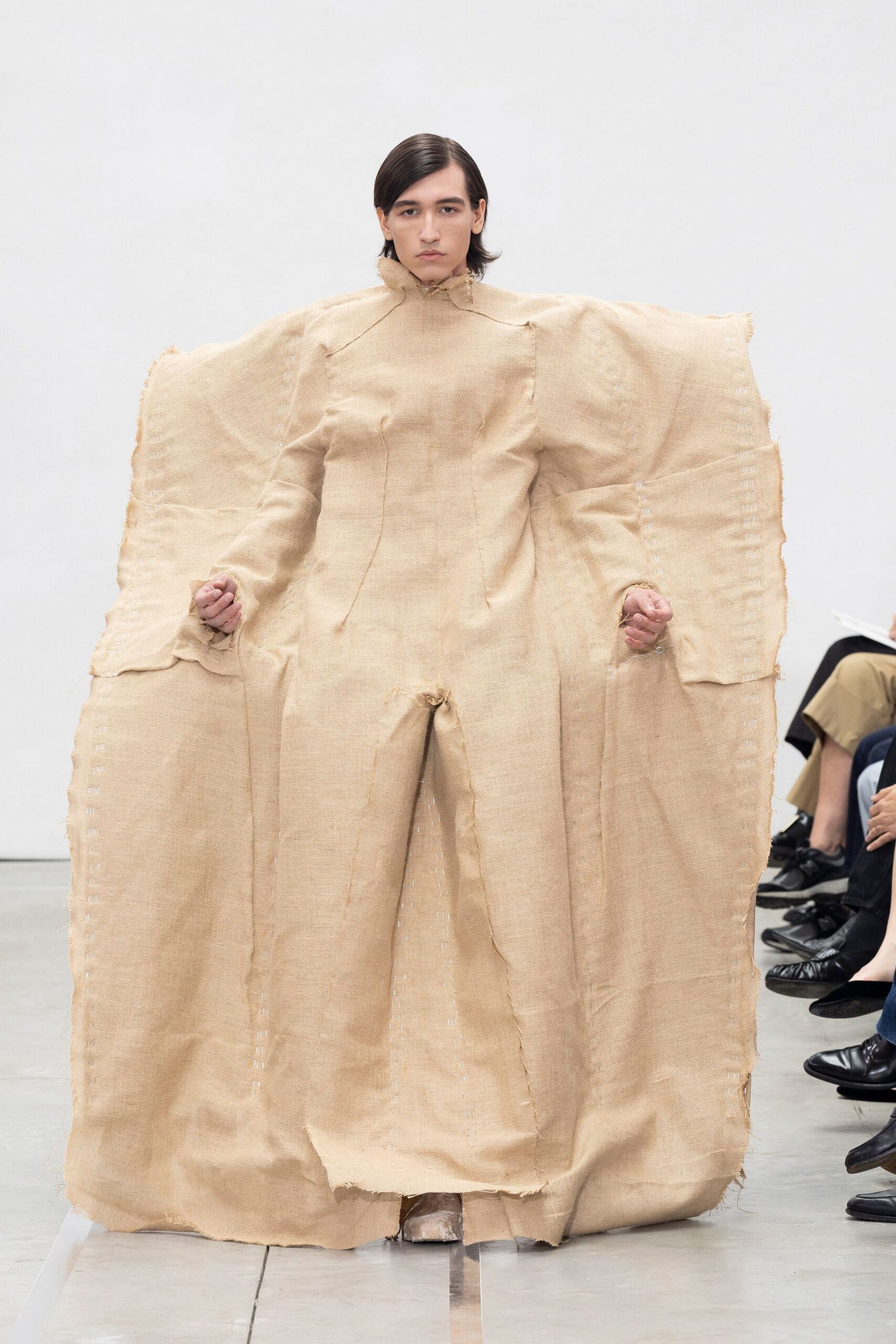 beige oversized long-sleeve dress