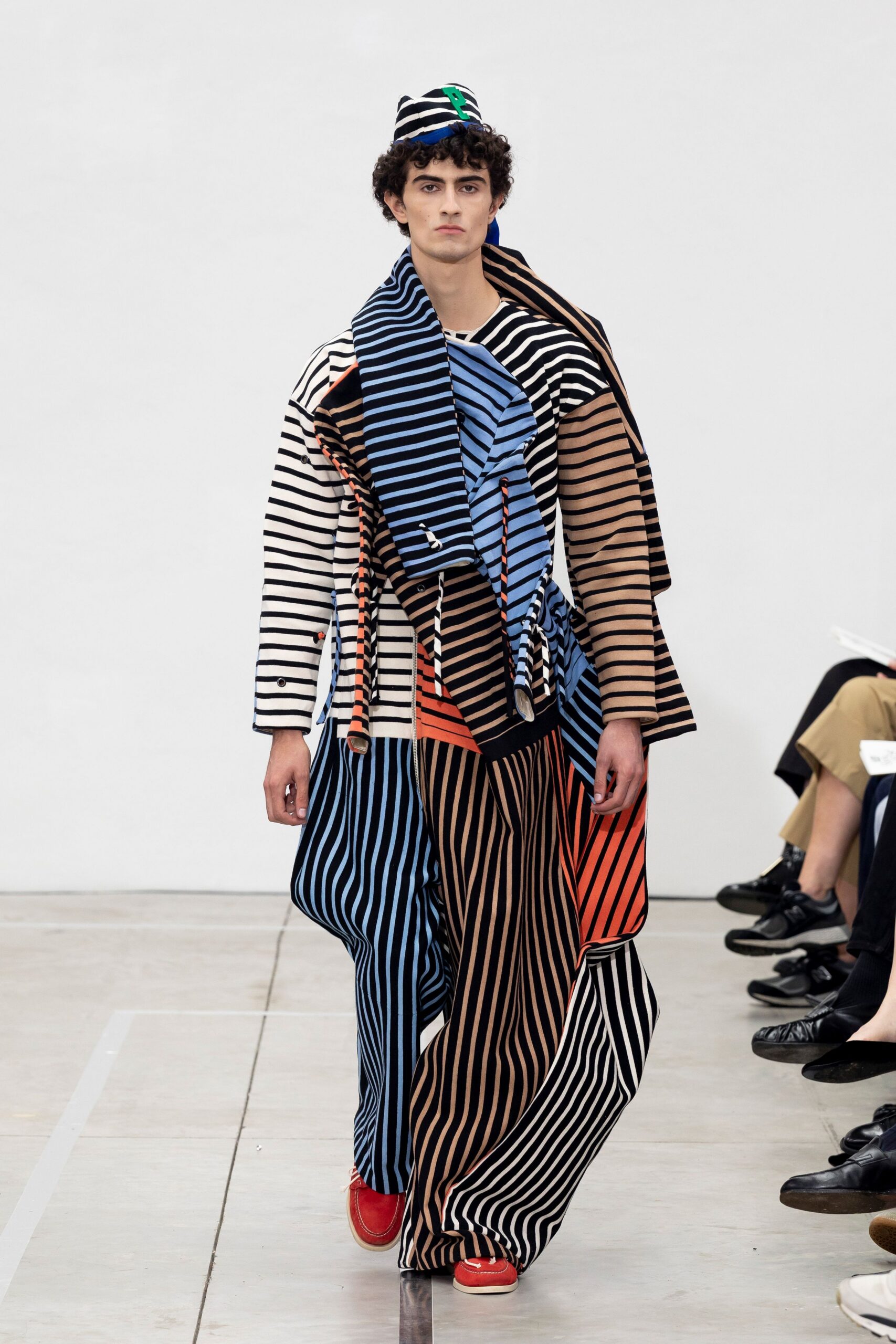 blue cotton long-sleeve collared relaxed striped jacket