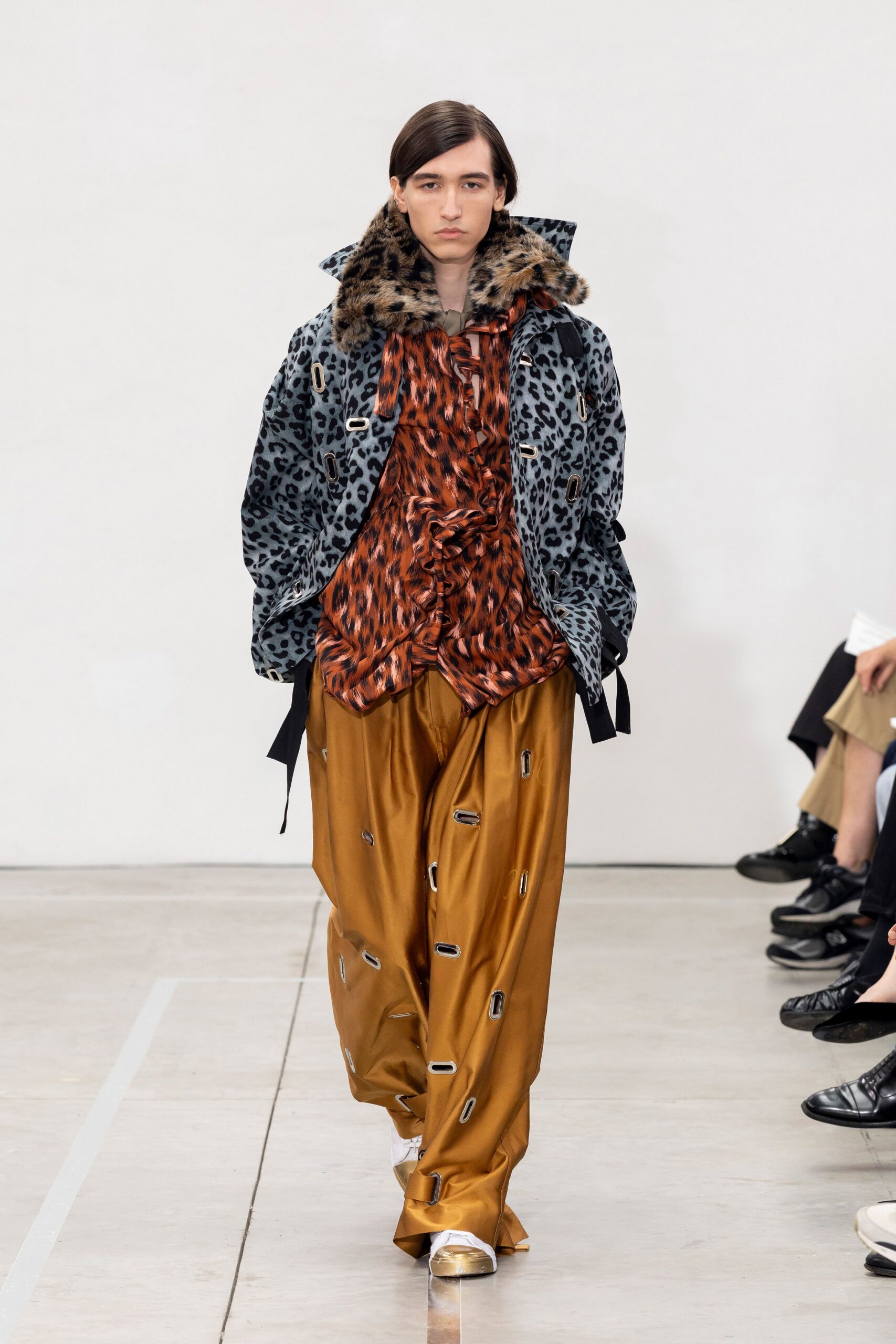 gray fur long-sleeve collared relaxed animal-print jacket