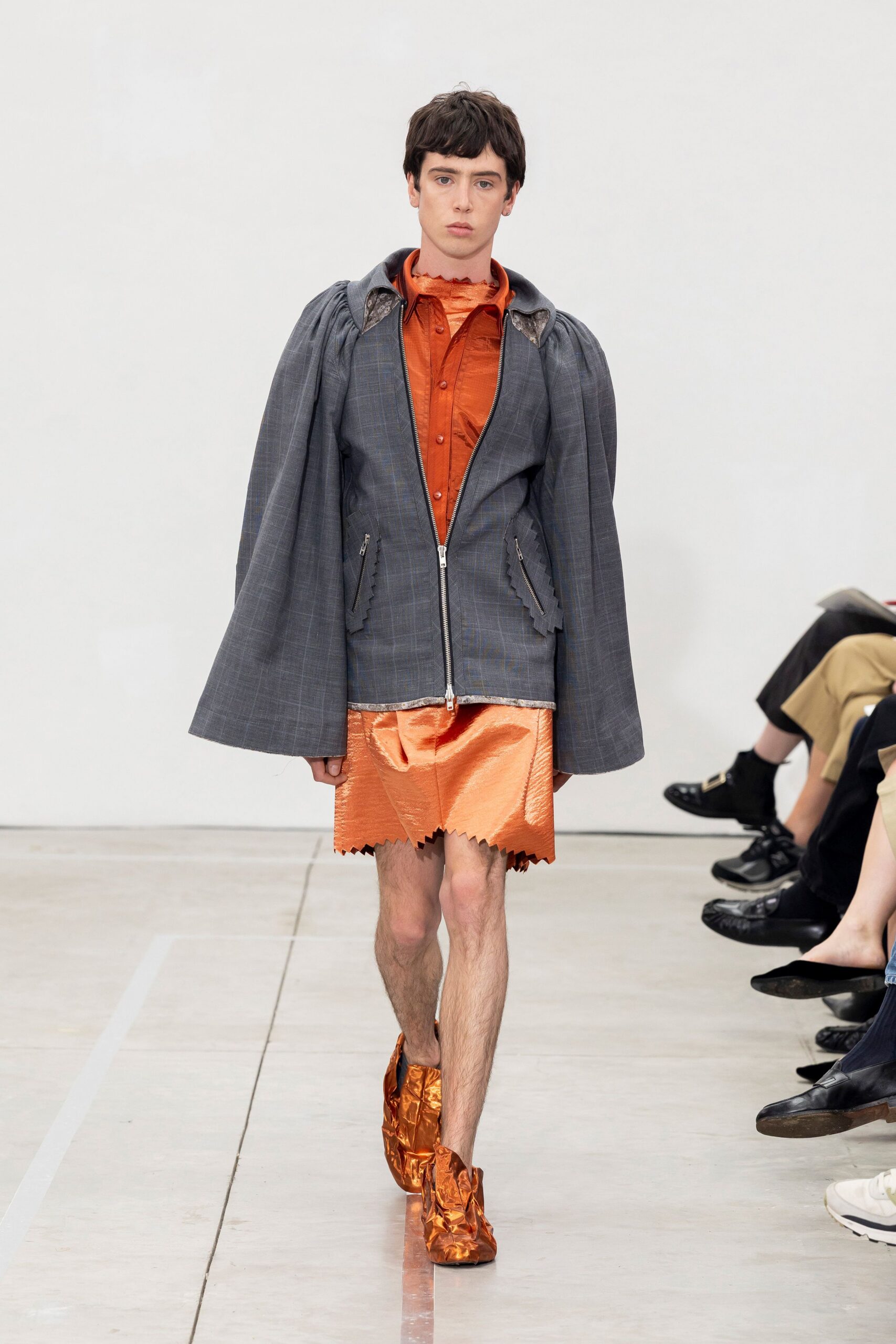 orange leather textured shoes