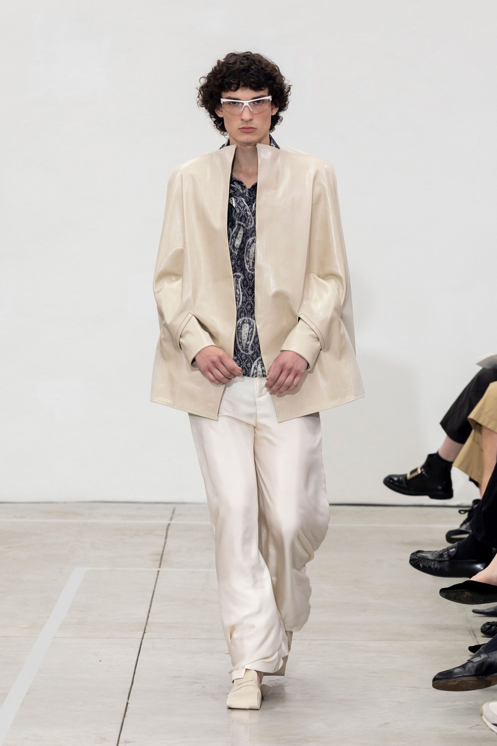 white silk tailored straight-leg pants