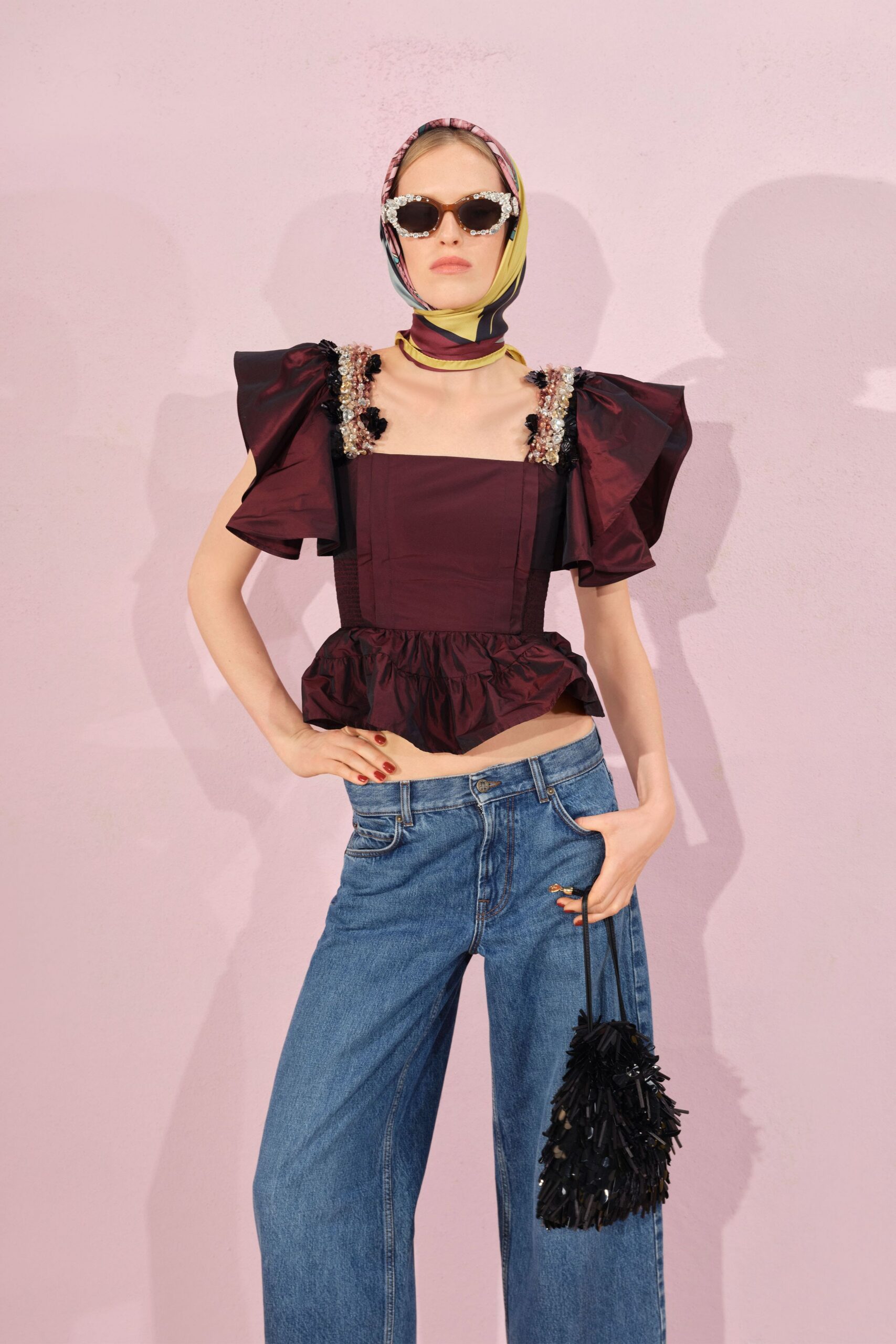 blue denim relaxed wide-leg pants