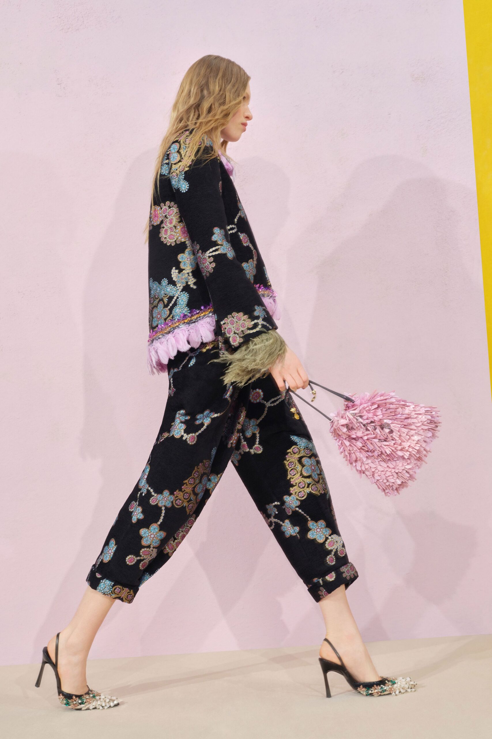 black velvet relaxed embroidered straight-leg pants