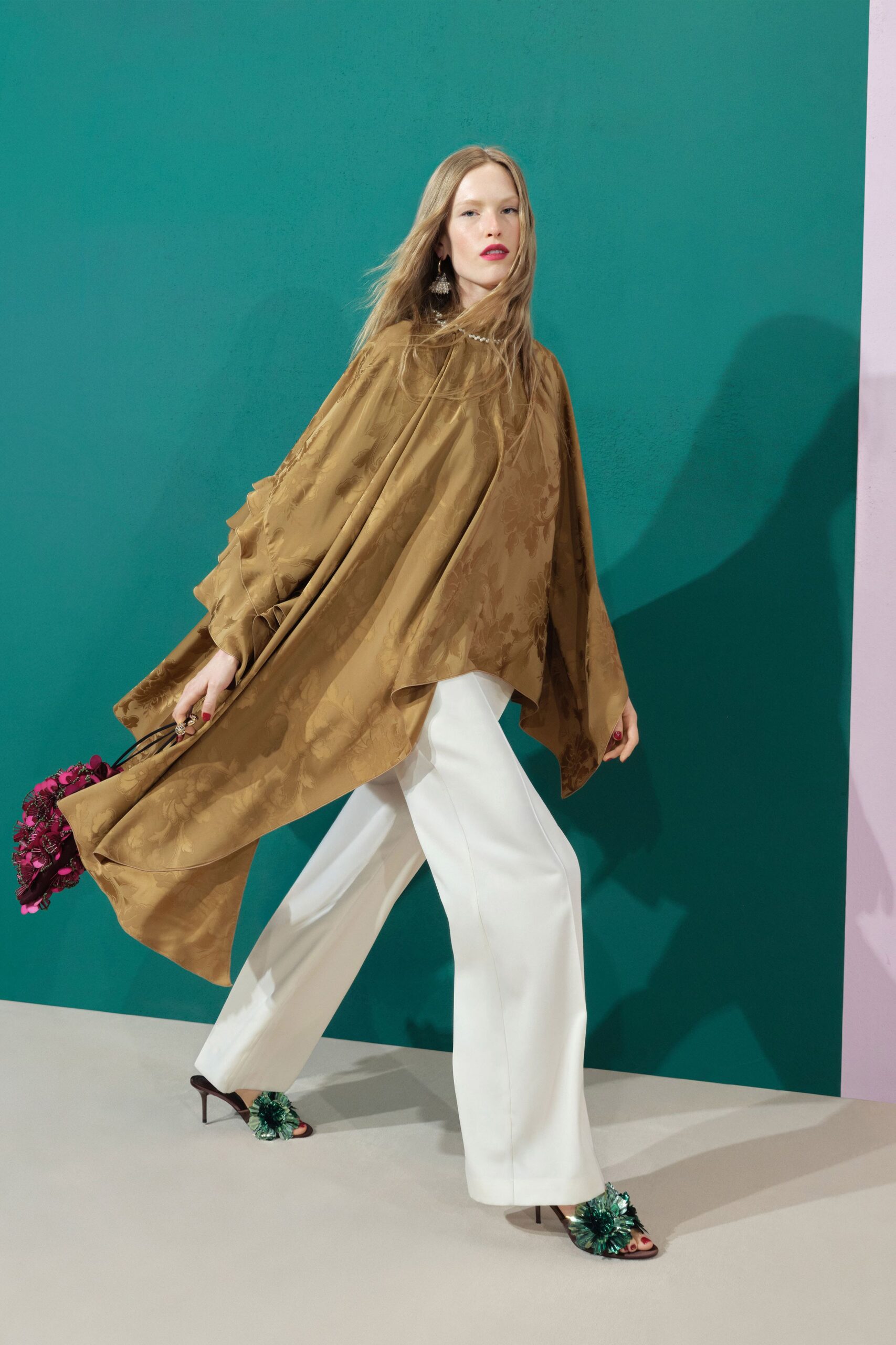 brown silk long-sleeve relaxed layered cape