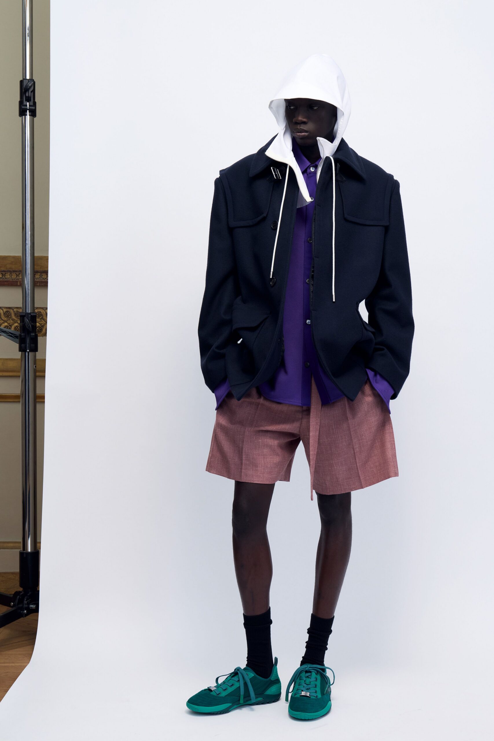 purple long-sleeve collared fitted shirt