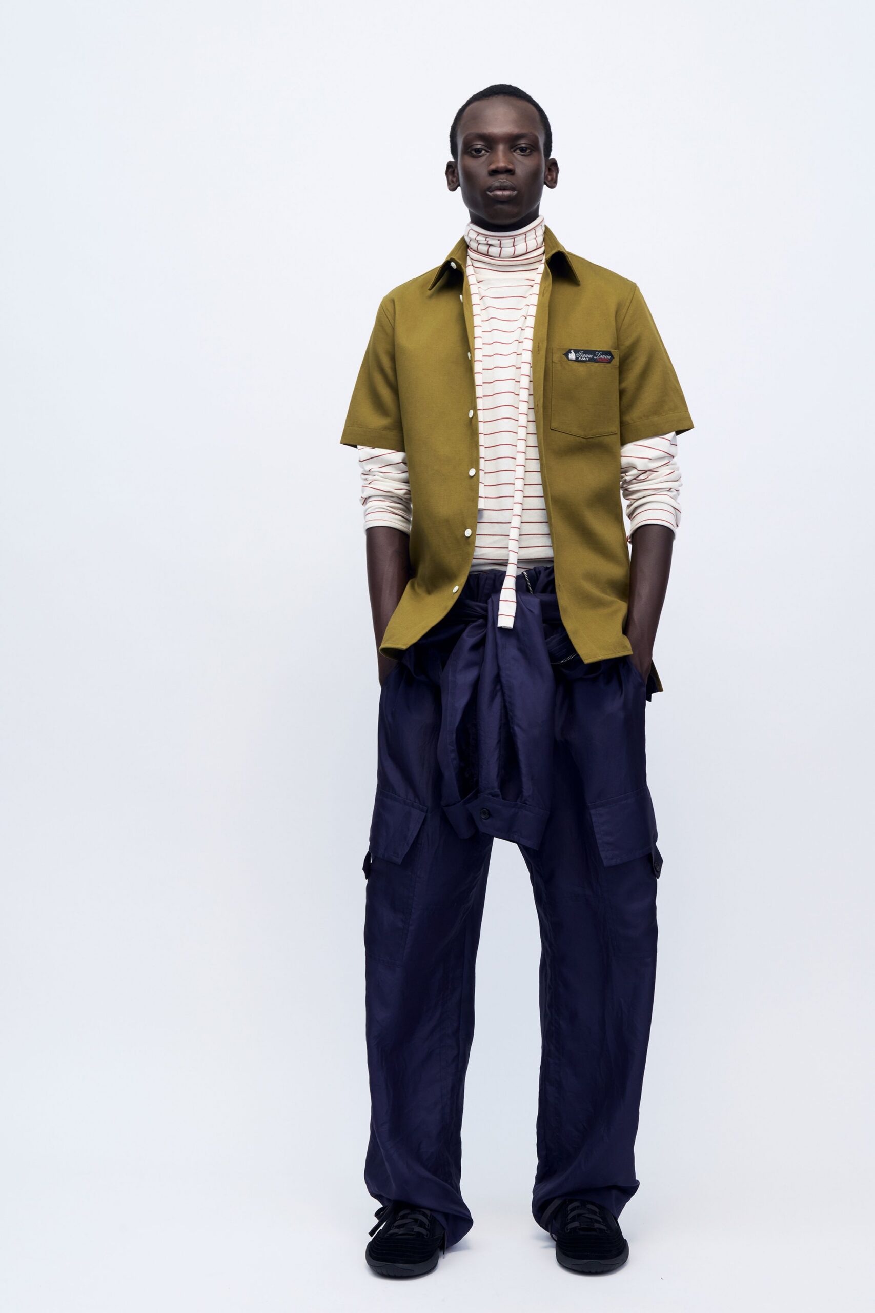 blue cotton relaxed cargo pants