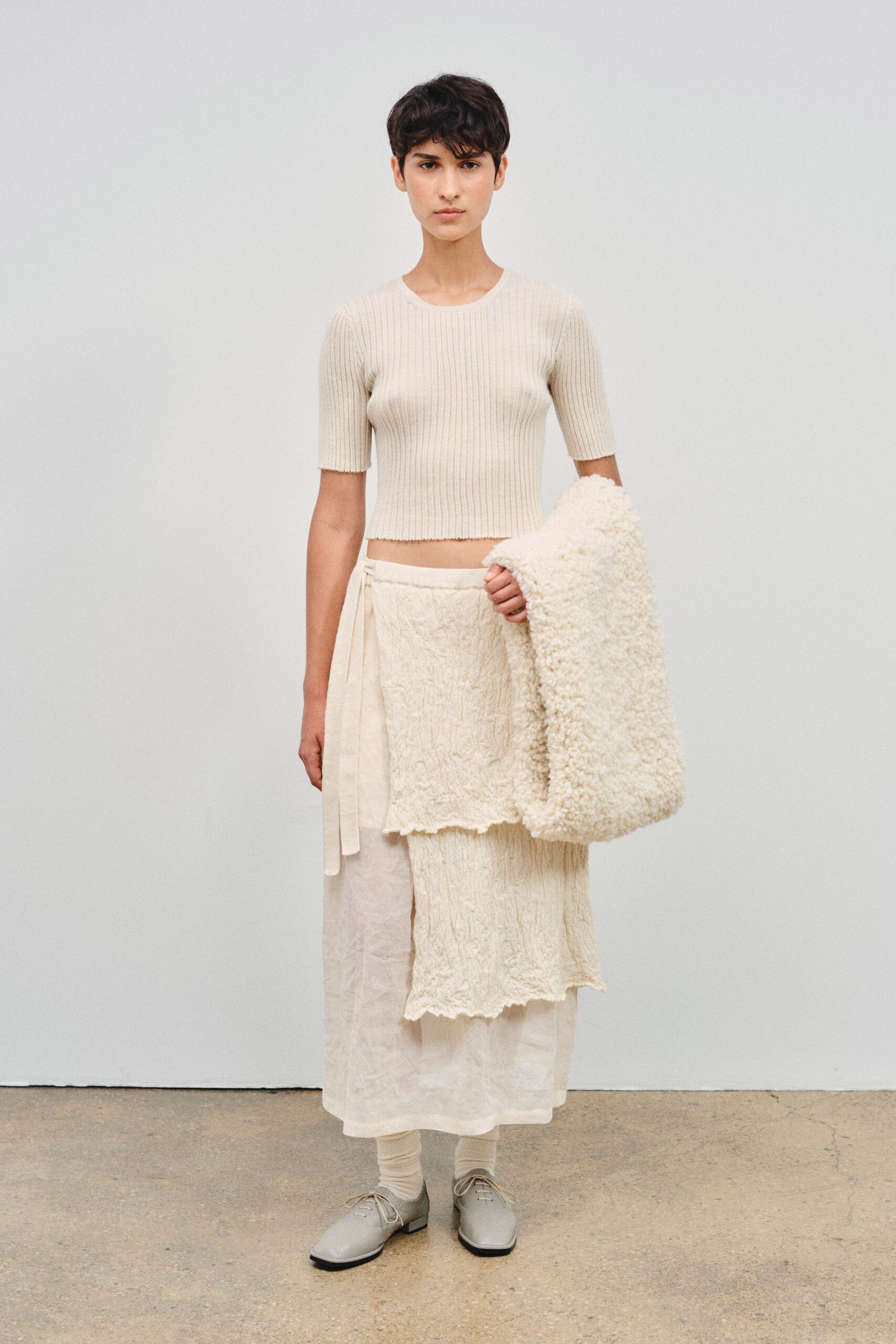 white faux-fur oversized textured coat