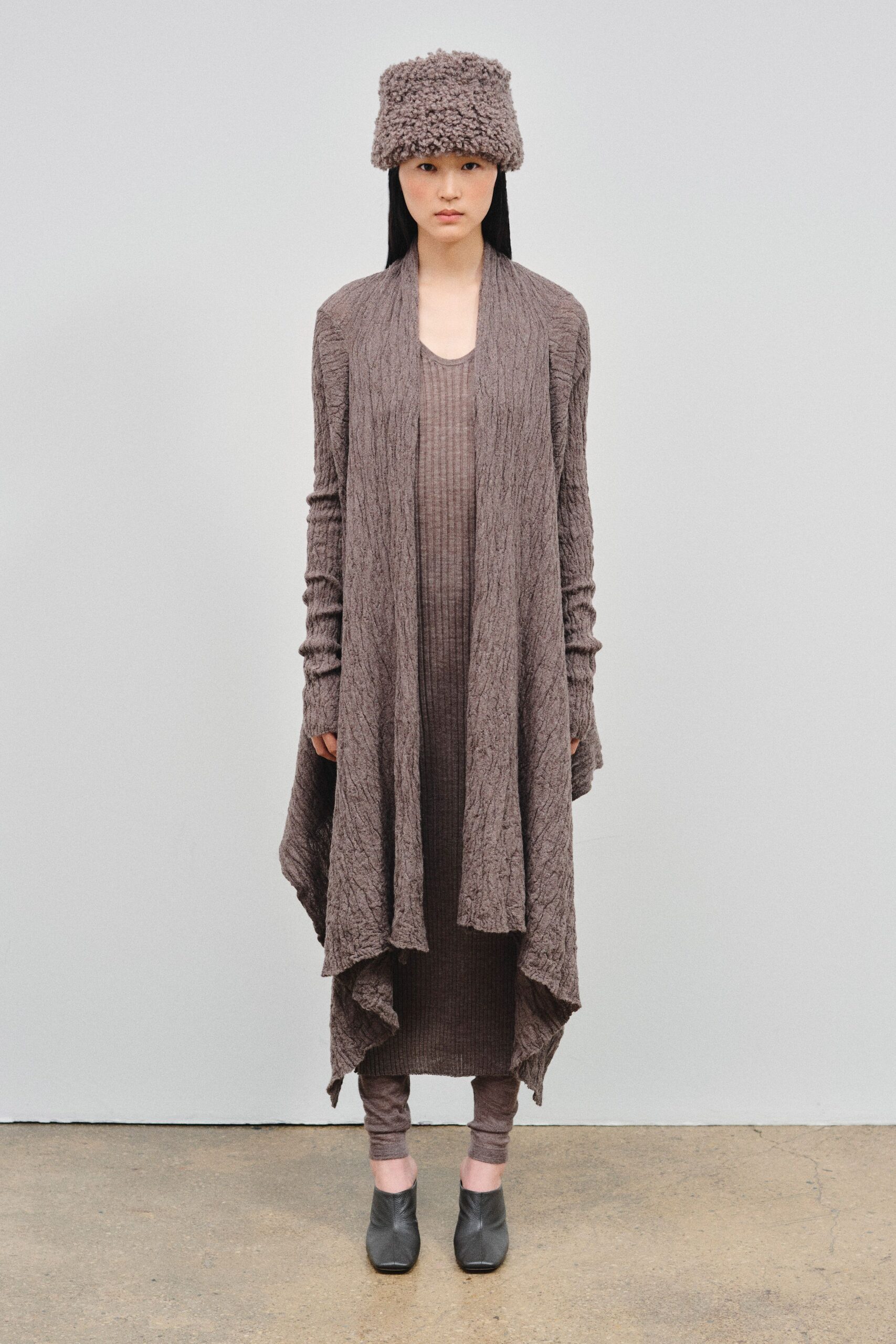 brown cotton sleeveless v-neck fitted layered midi dress