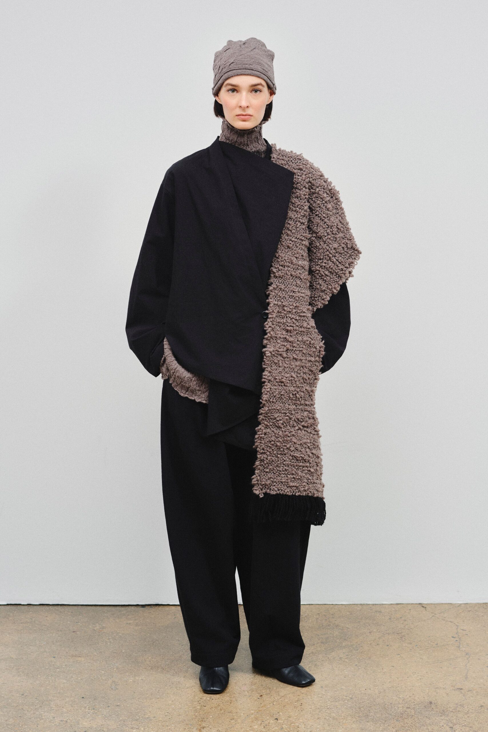 brown wool fringed scarf