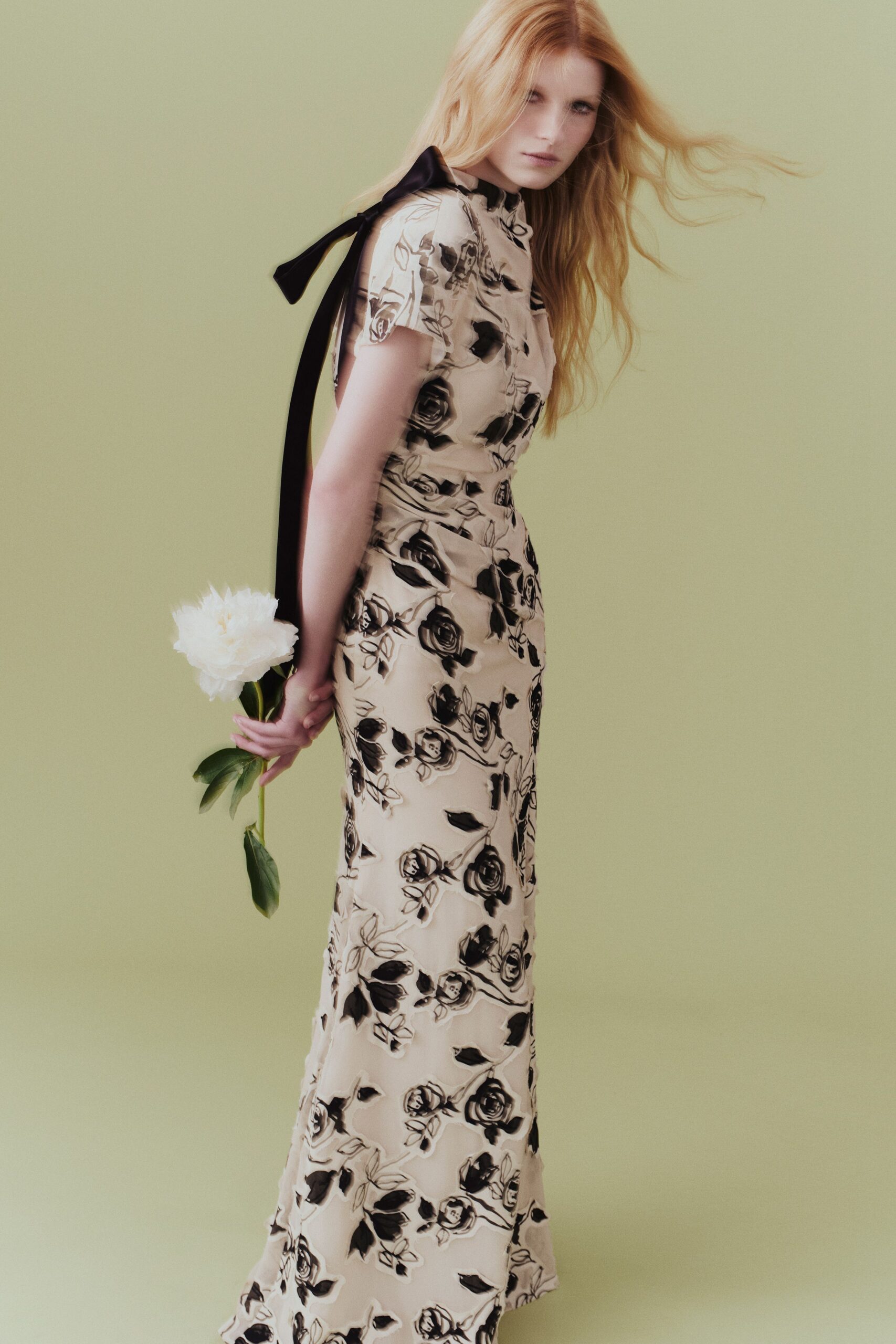 beige floral fitted gown