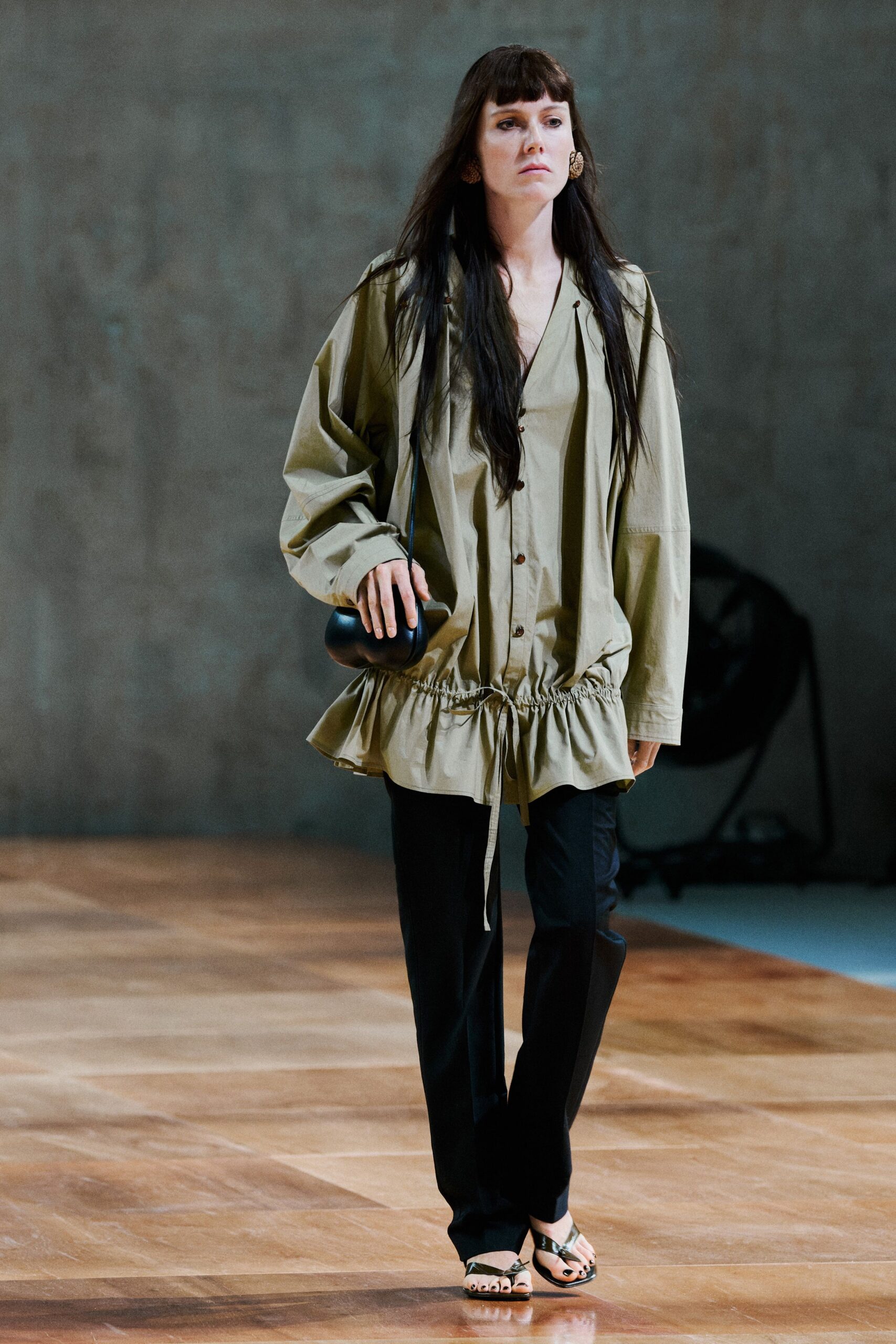 black cotton tailored straight-leg pants