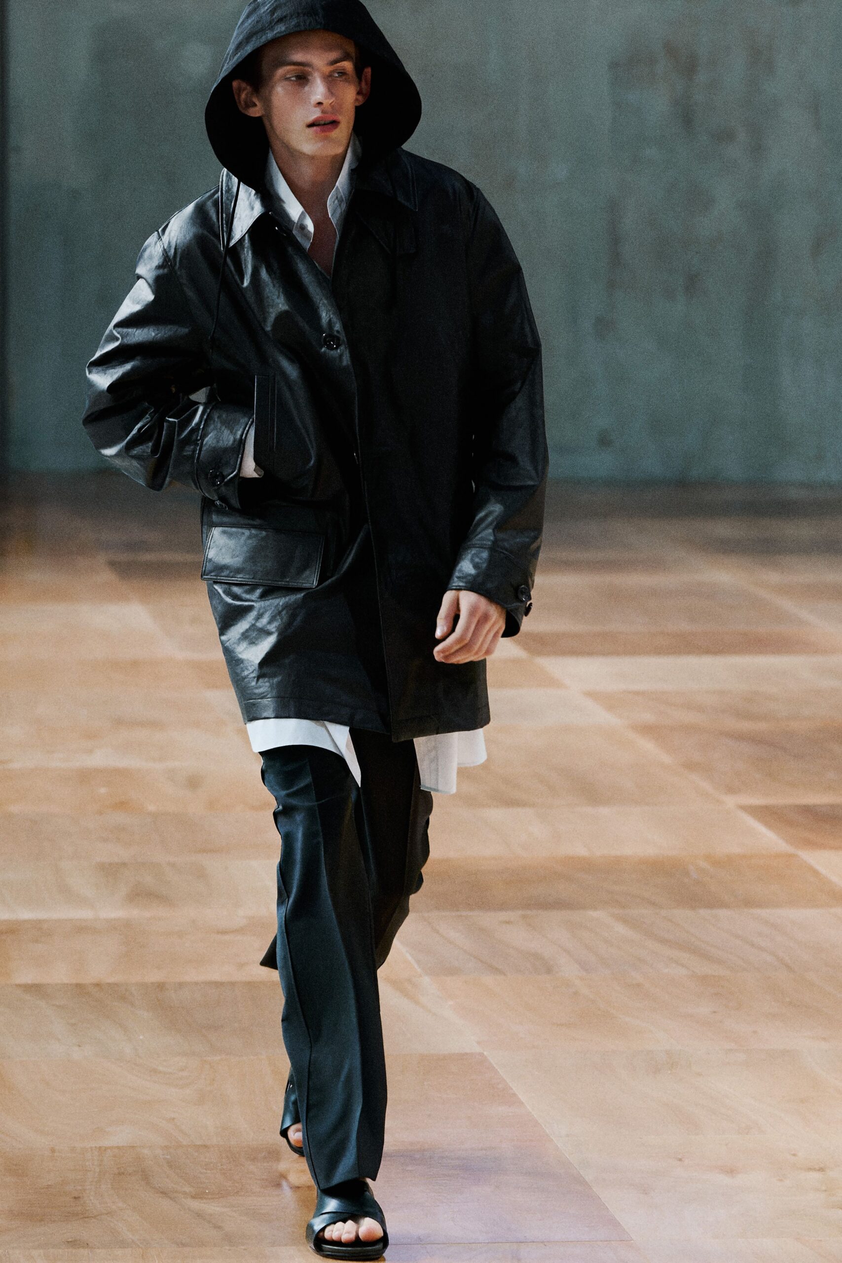 black cotton slim straight-leg pants