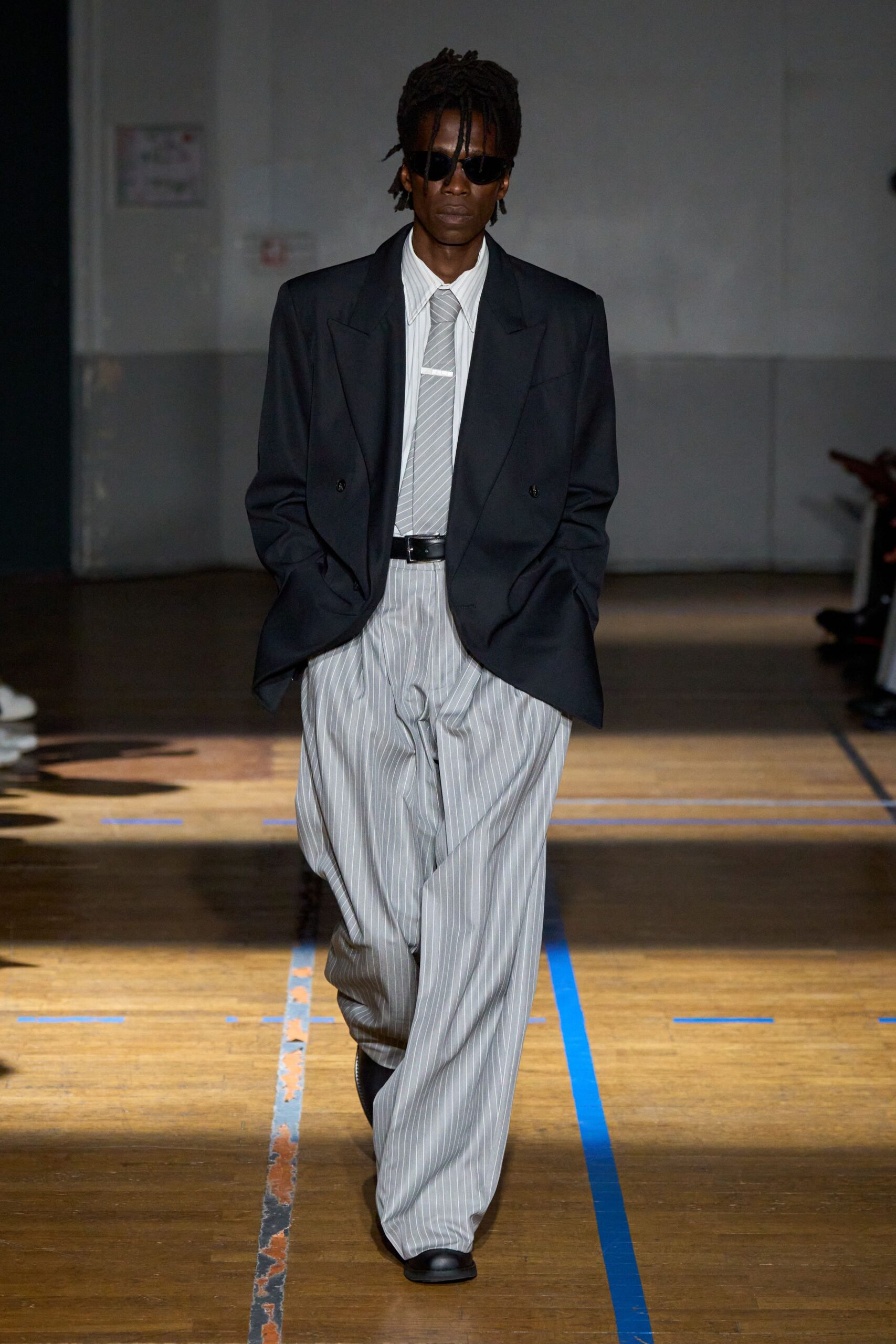 gray relaxed striped pants