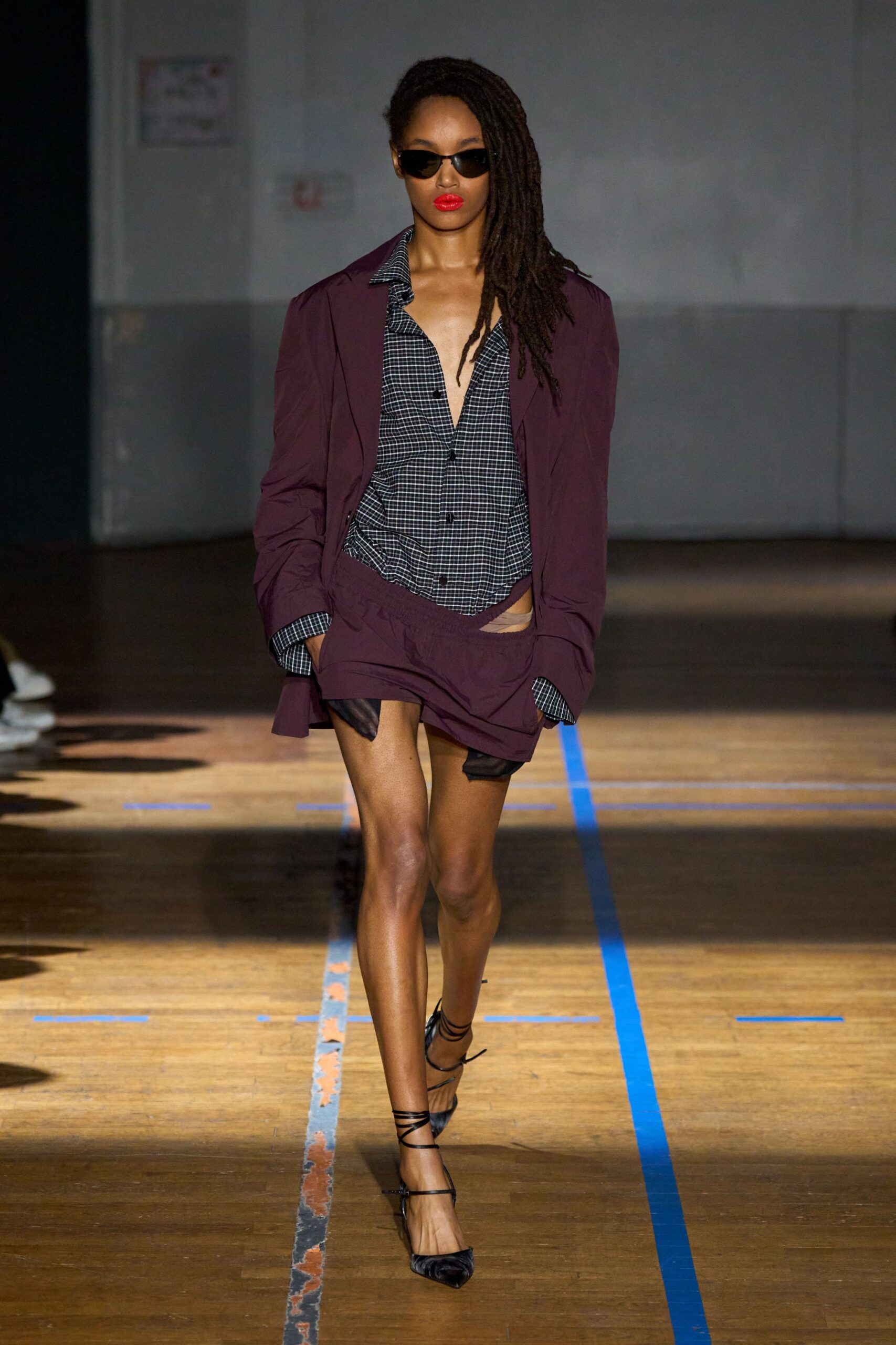 purple cotton long-sleeve collared relaxed blazer