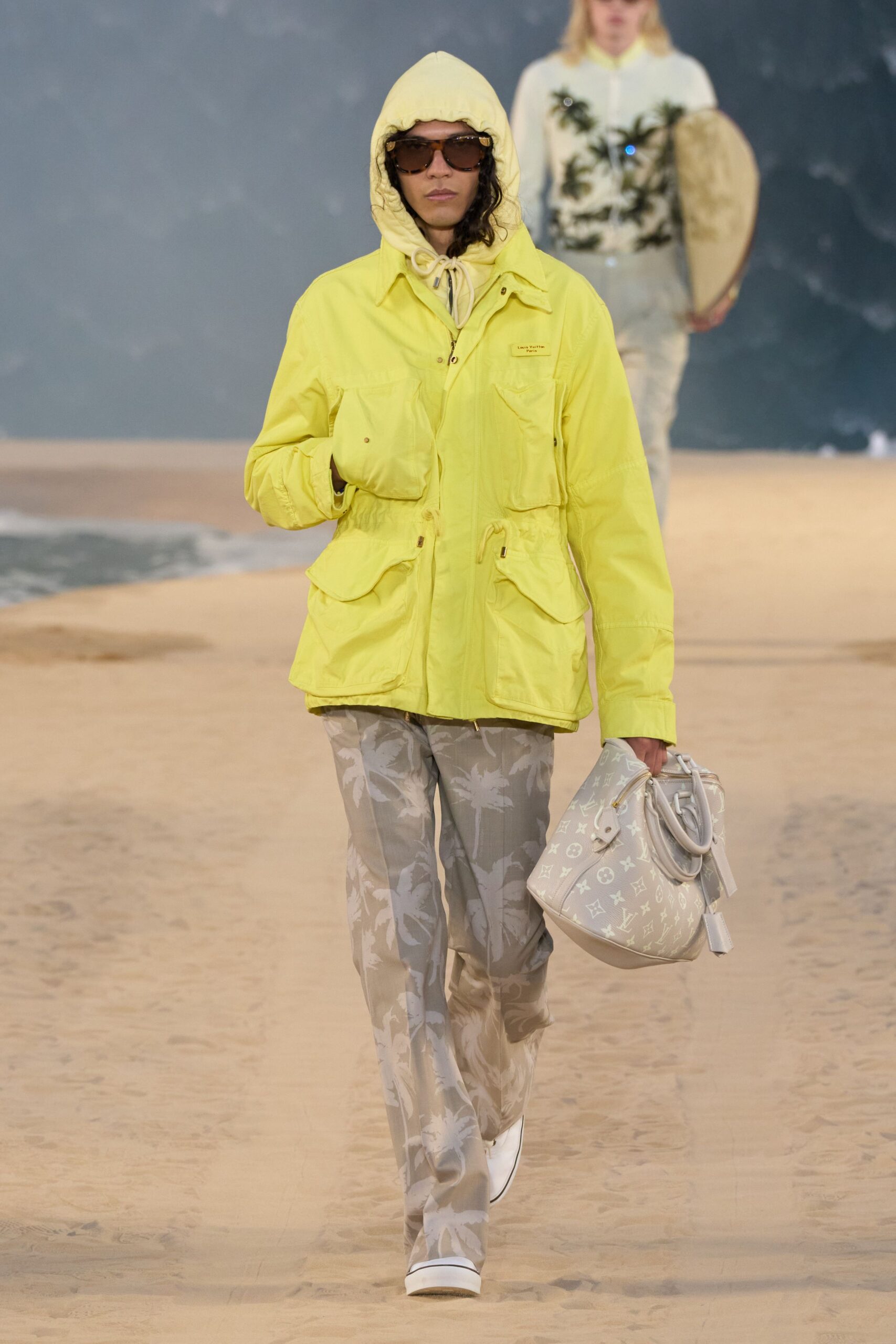 yellow cotton long-sleeve collared relaxed zippered pockets jacket