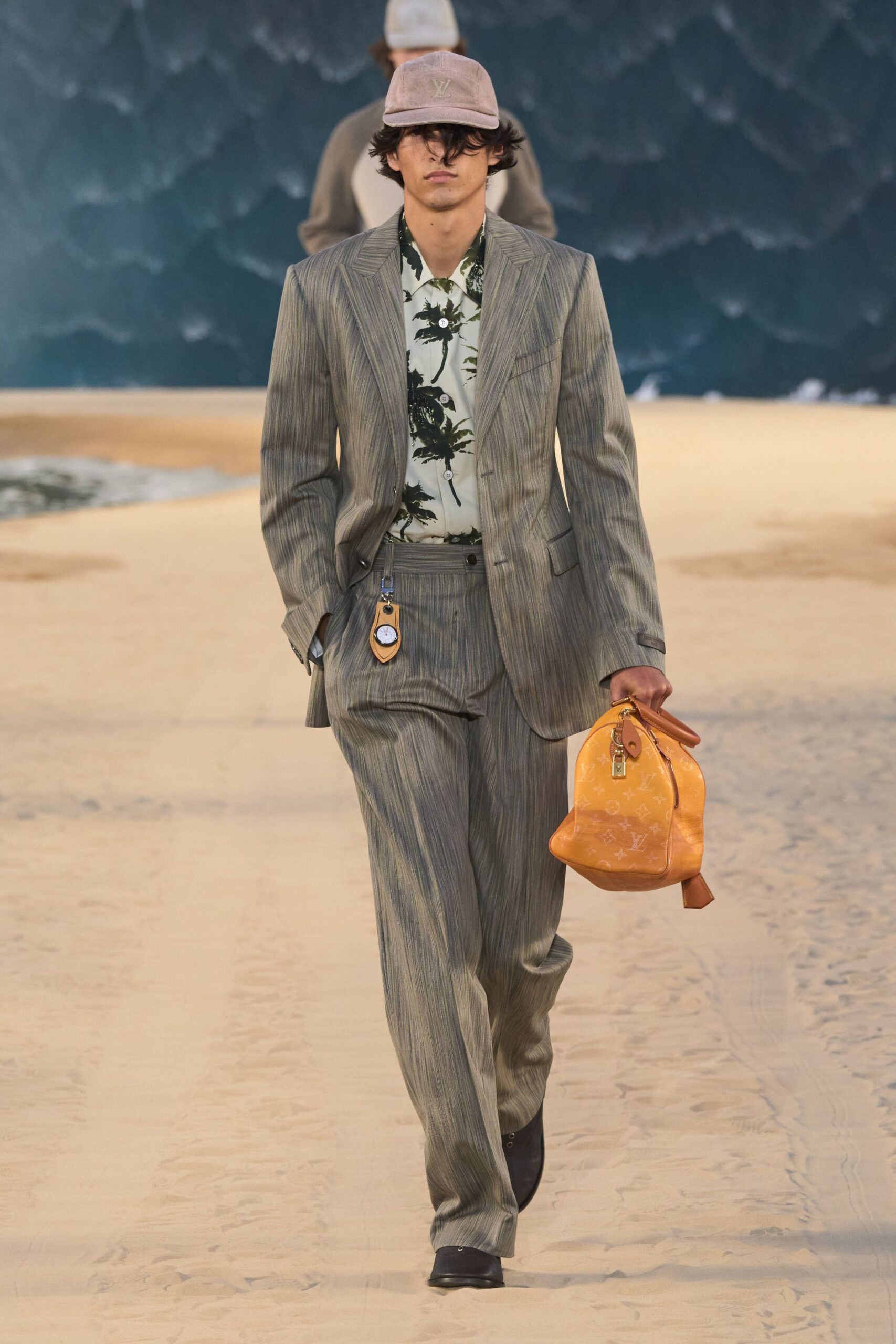 gray cotton long-sleeve collared tailored striped suit