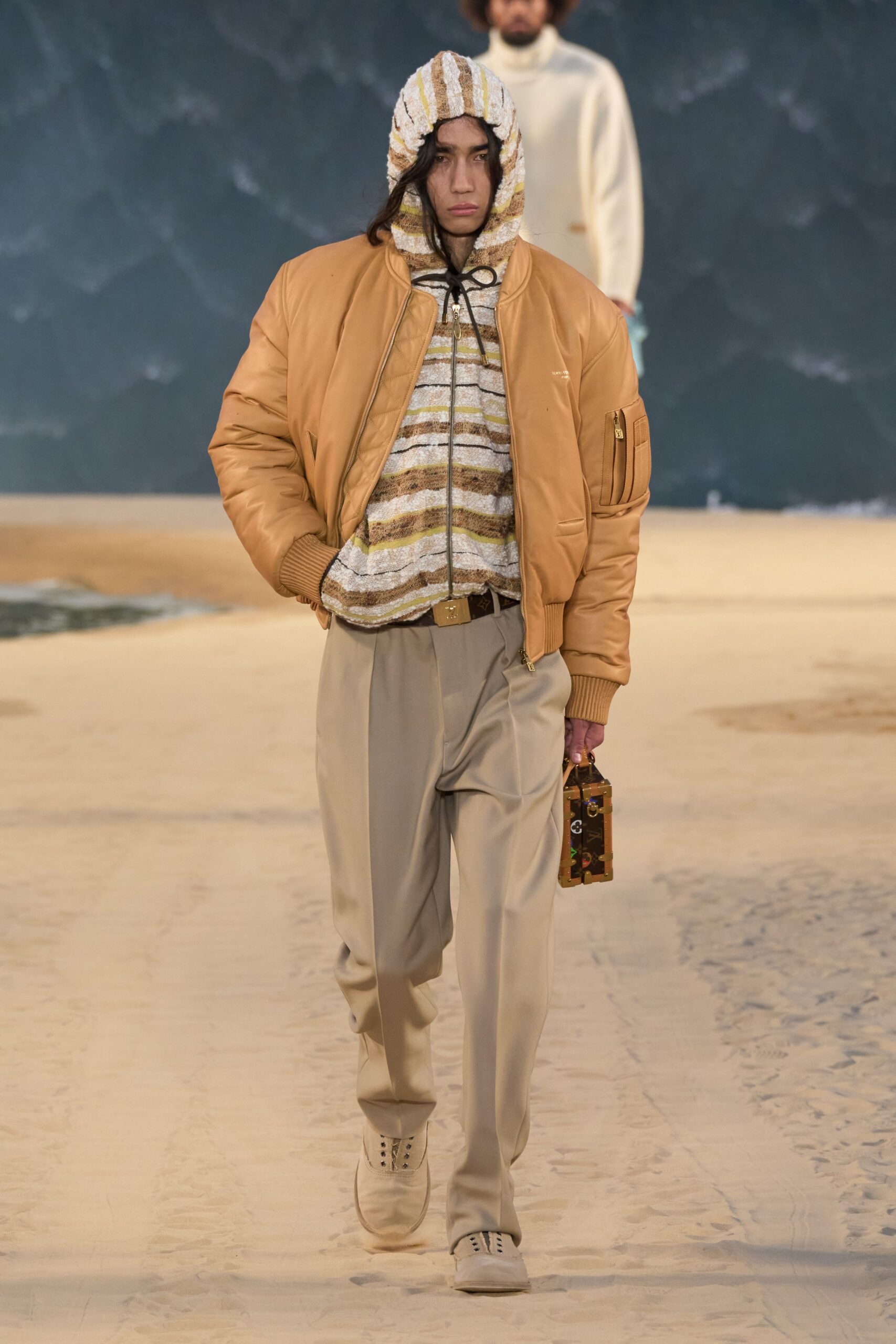 brown cotton long-sleeve hooded relaxed jacket