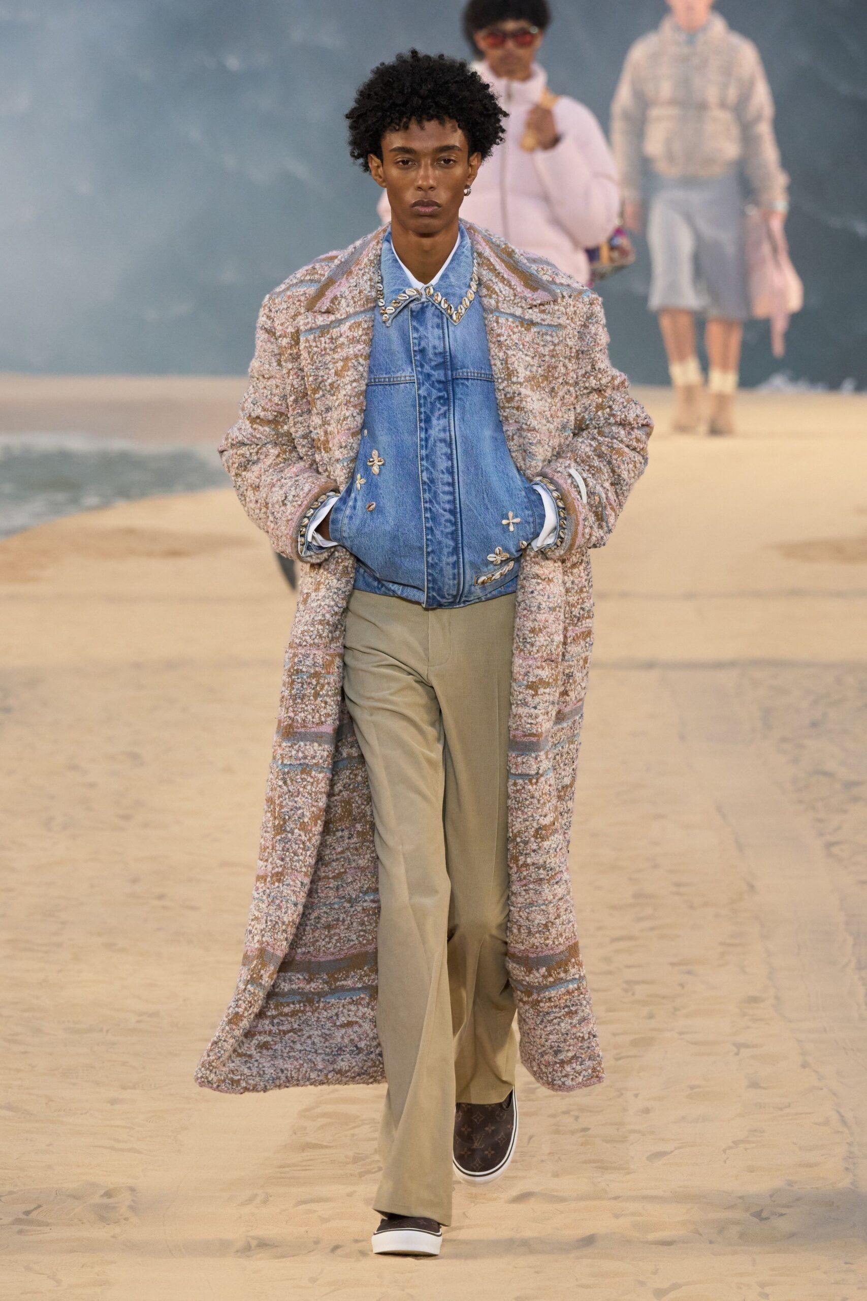 multi tweed relaxed layered maxi coat