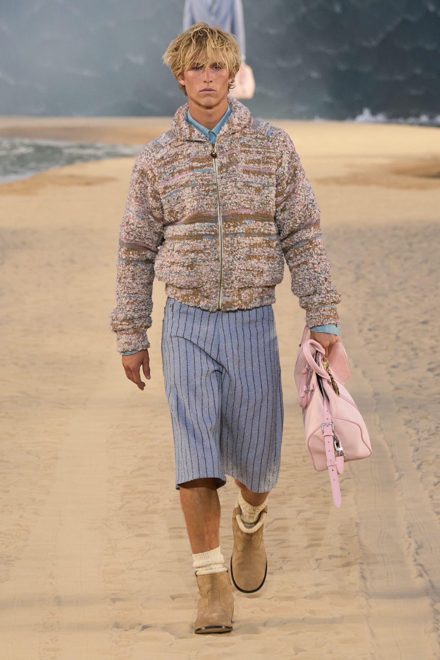 multi cotton long-sleeve collared relaxed zippered layered jacket
