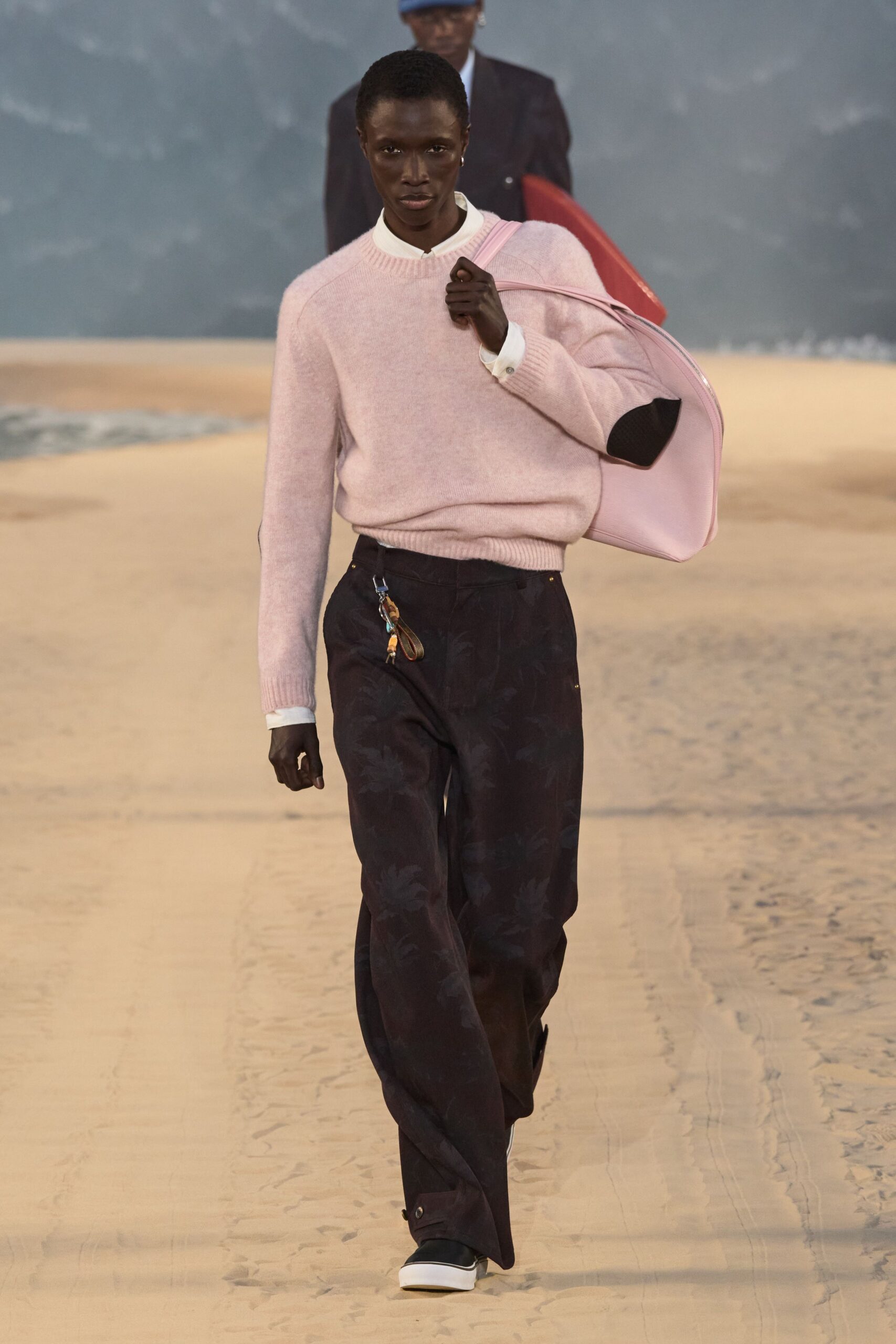 pink wool long-sleeve collared fitted sweater