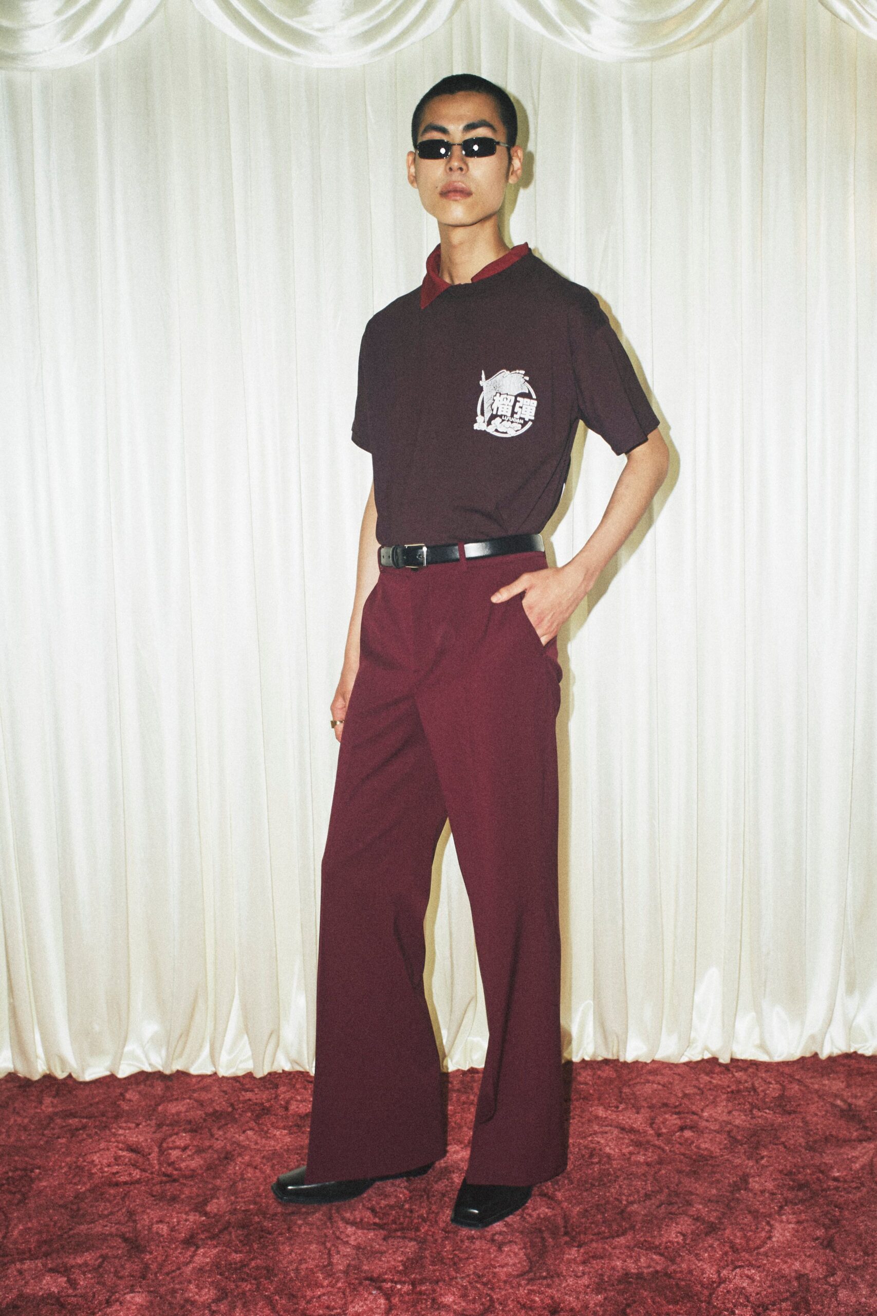 brown cotton short-sleeve collared relaxed printed shirt