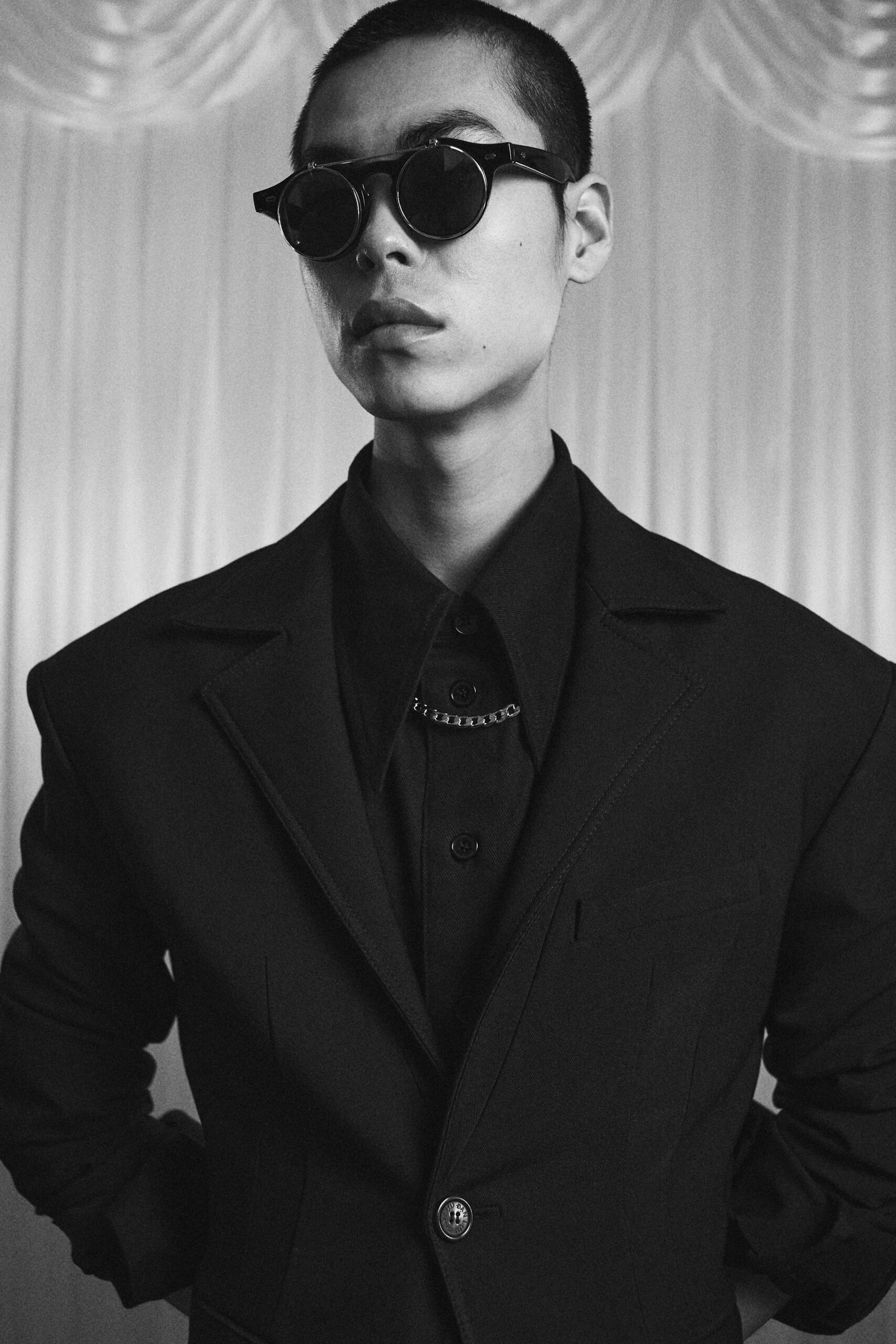 black structured blazer and shirt