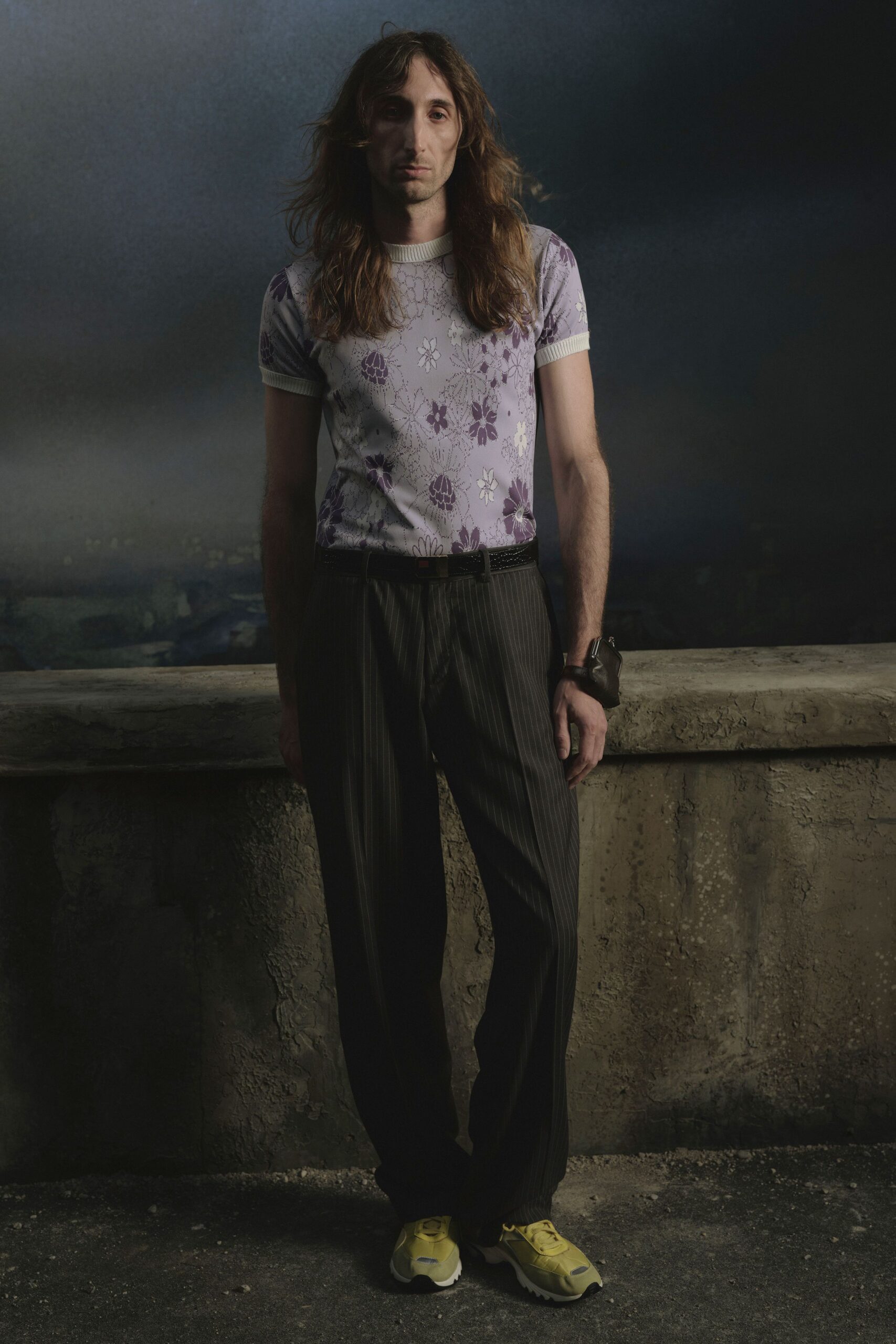 black cotton relaxed pleated straight-leg pants