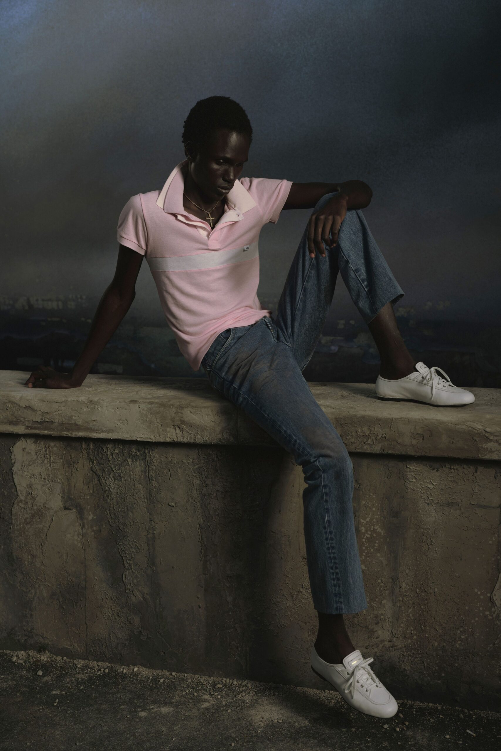 blue denim slim straight-leg pants