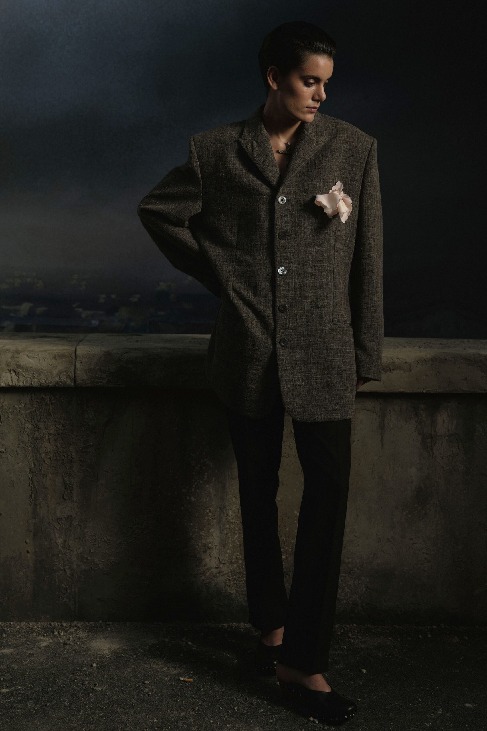 black cotton slim straight-leg pants