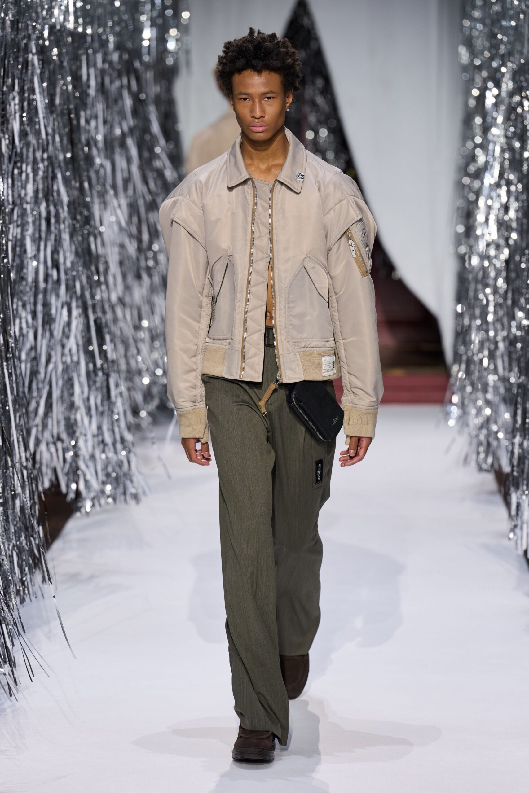 beige oversized jacket green cargo pants