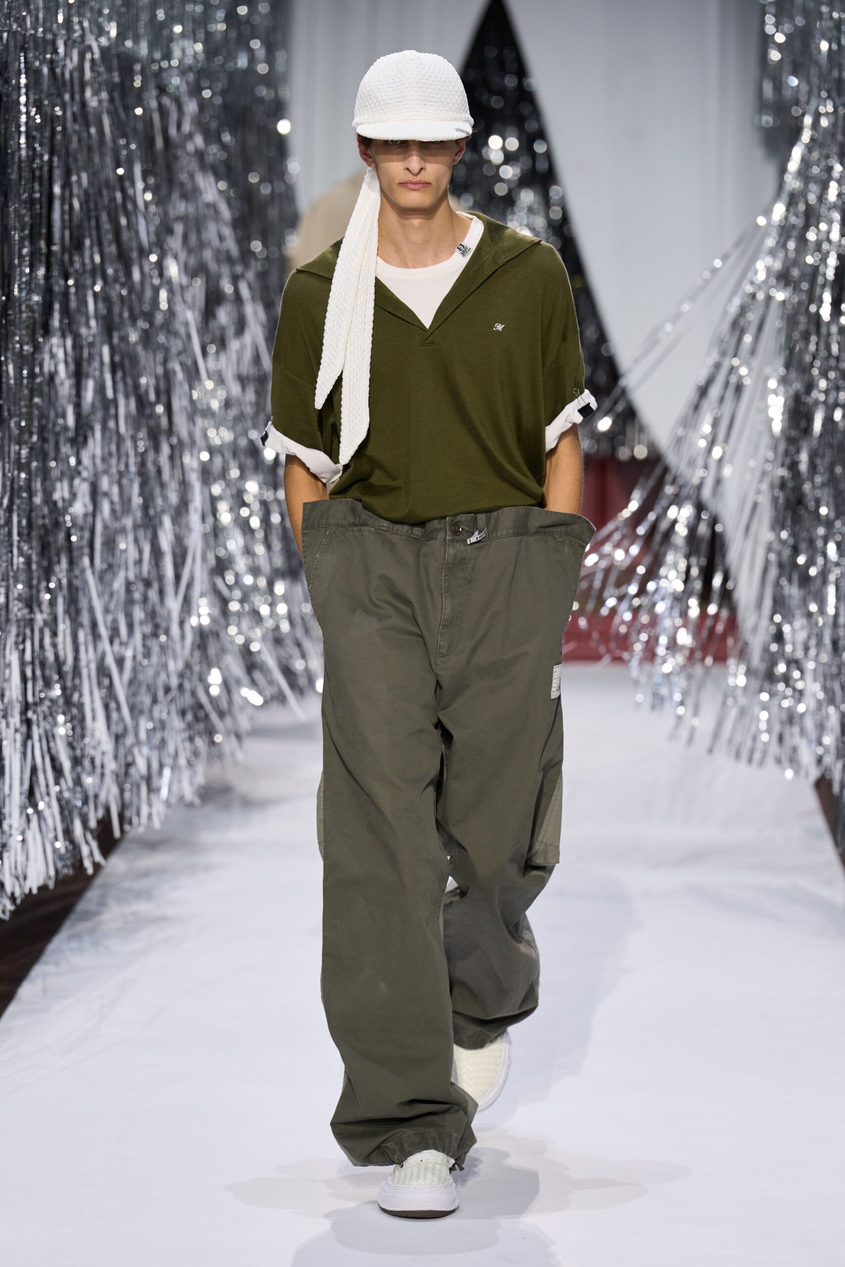 green relaxed shirt and cargo pants