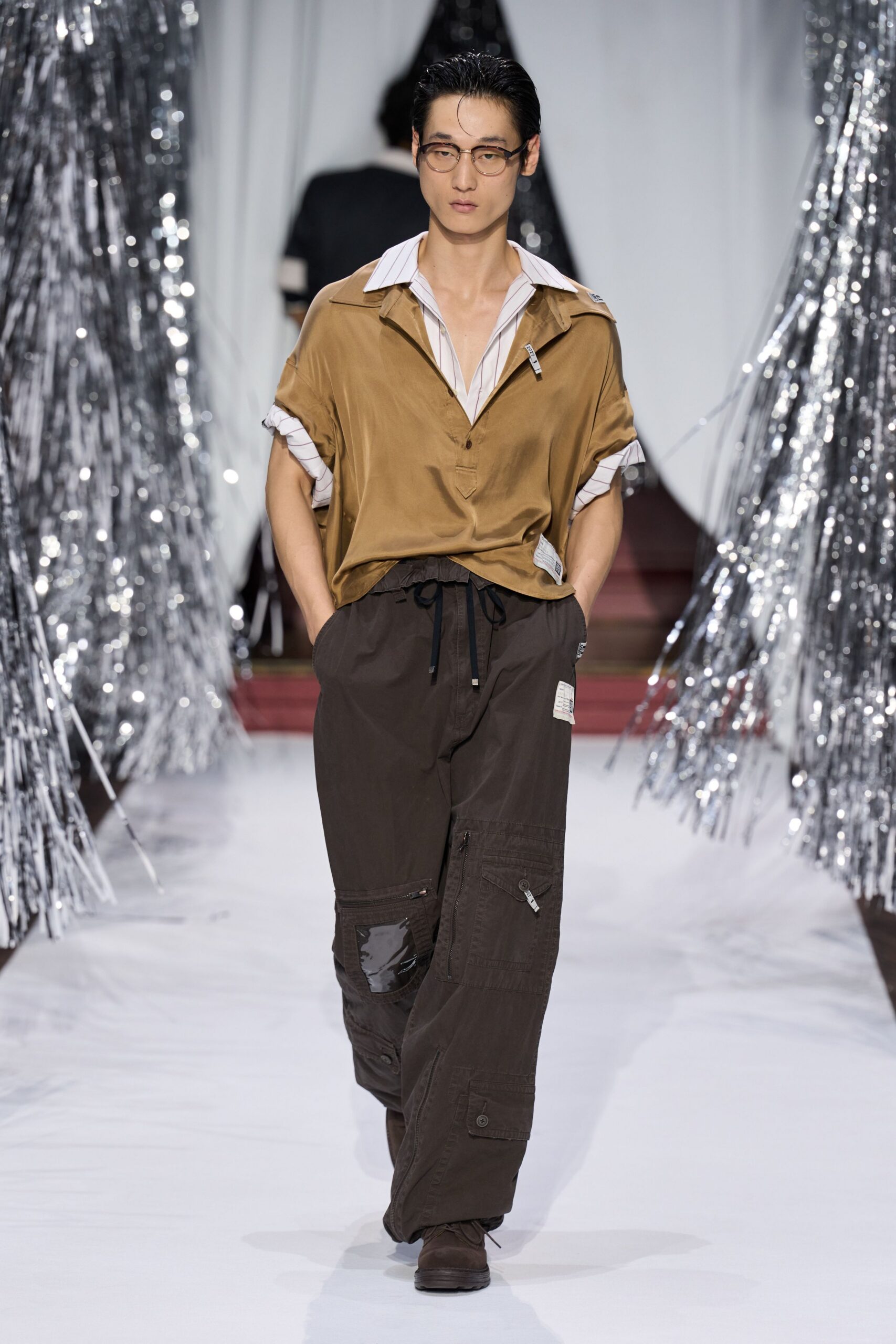 brown relaxed shirt and cargo pants
