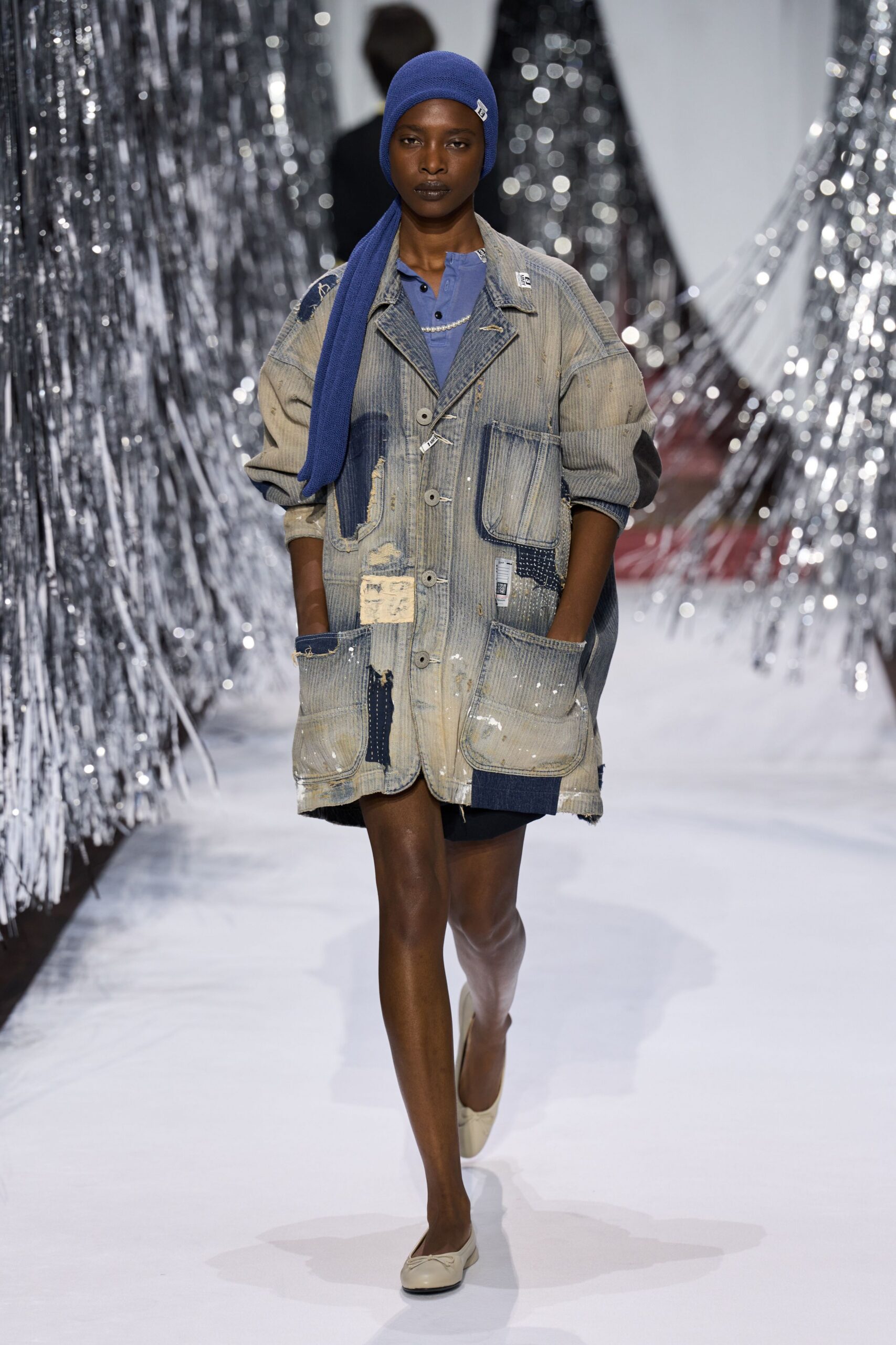 blue denim jacket with top and skirt