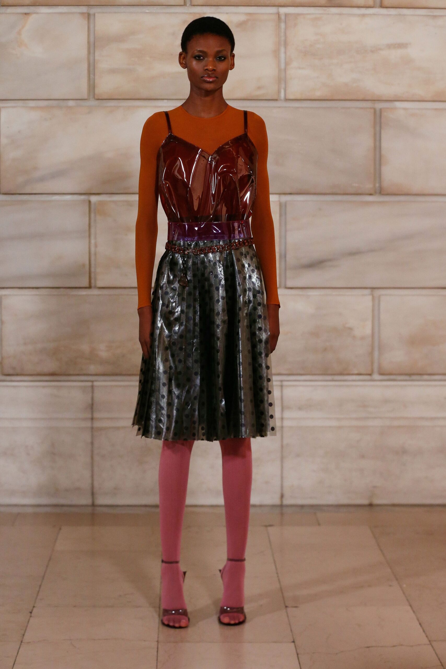 shiny vinyl top and skirt