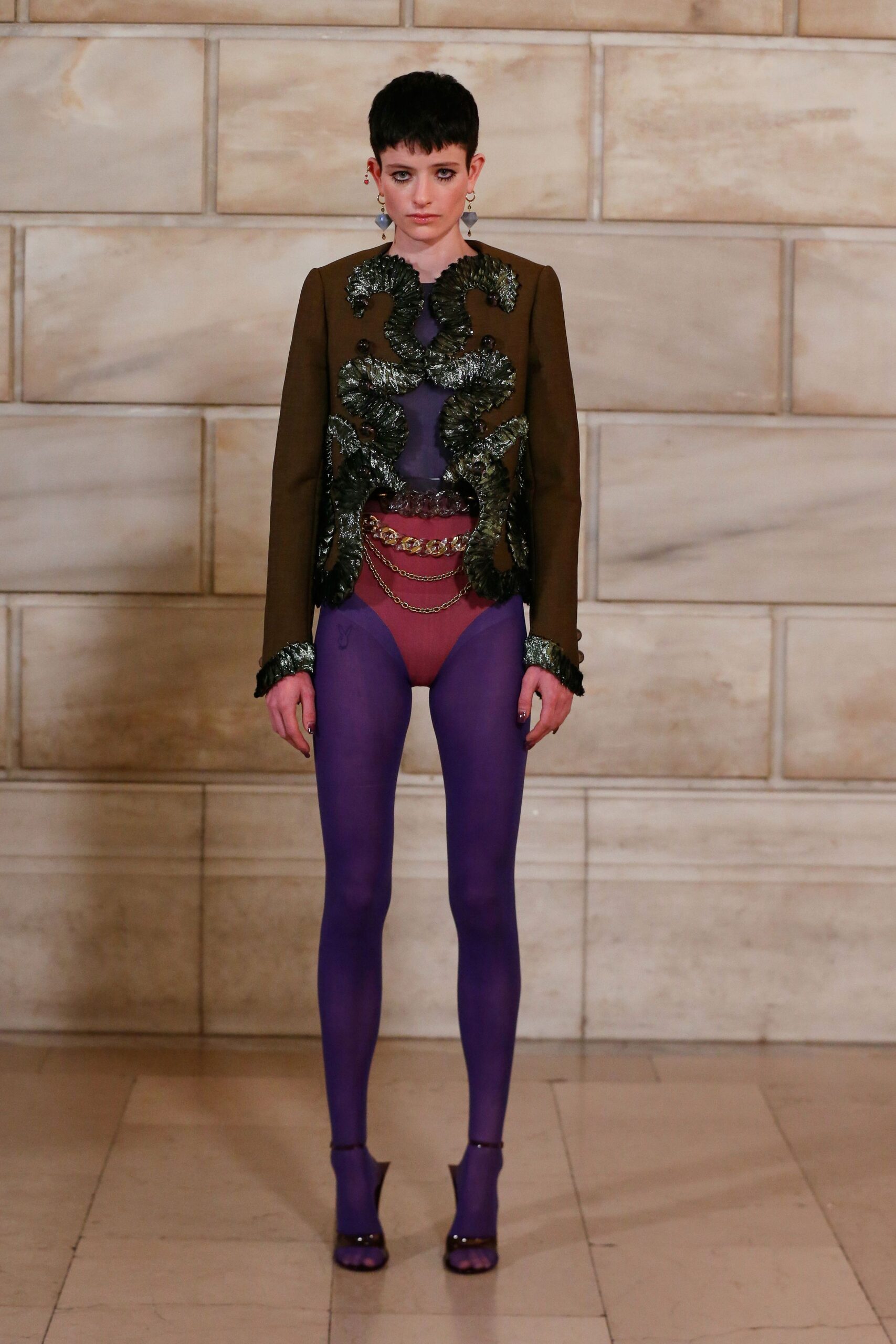 purple mesh sleeveless fitted sheer bodysuit