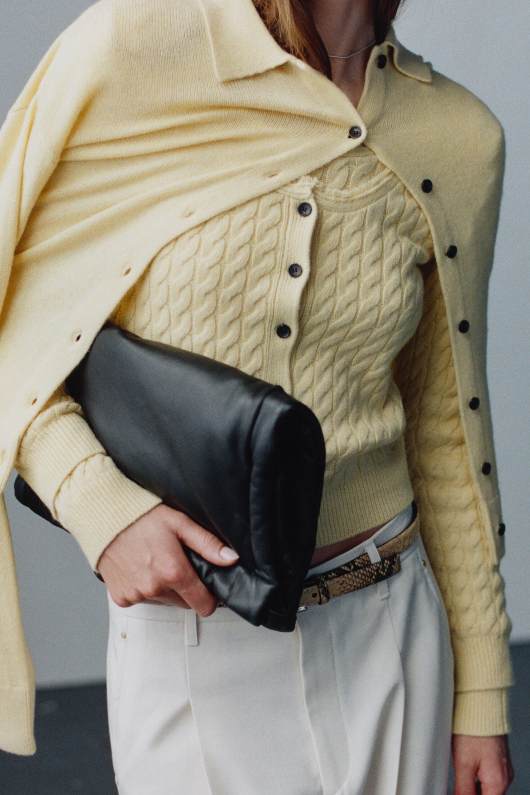 yellow cotton long-sleeve collared fitted cardigan